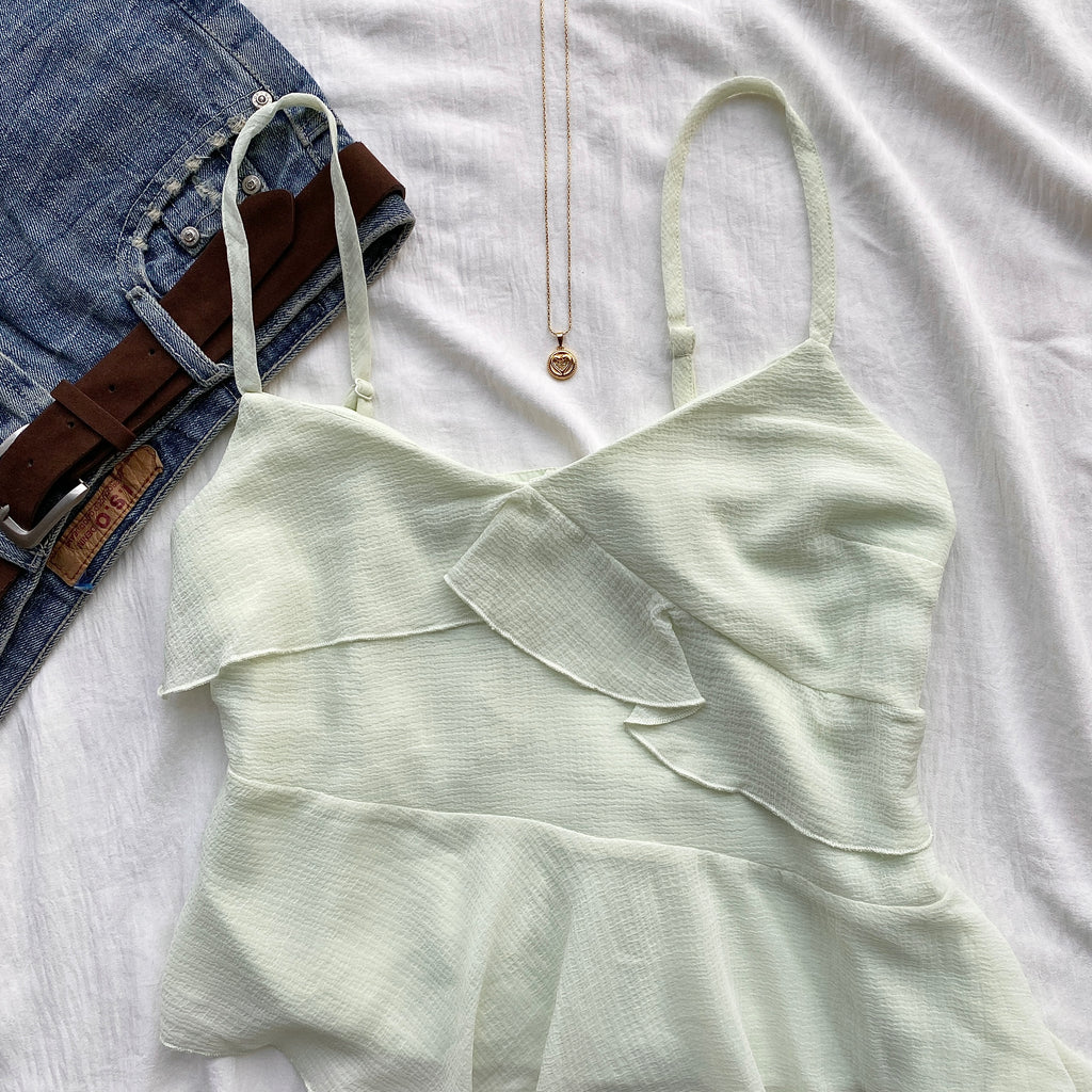 RUFFLE TOP IN SAGE GREEN (Bust : 30-32, Upper Waist : 24-28)
