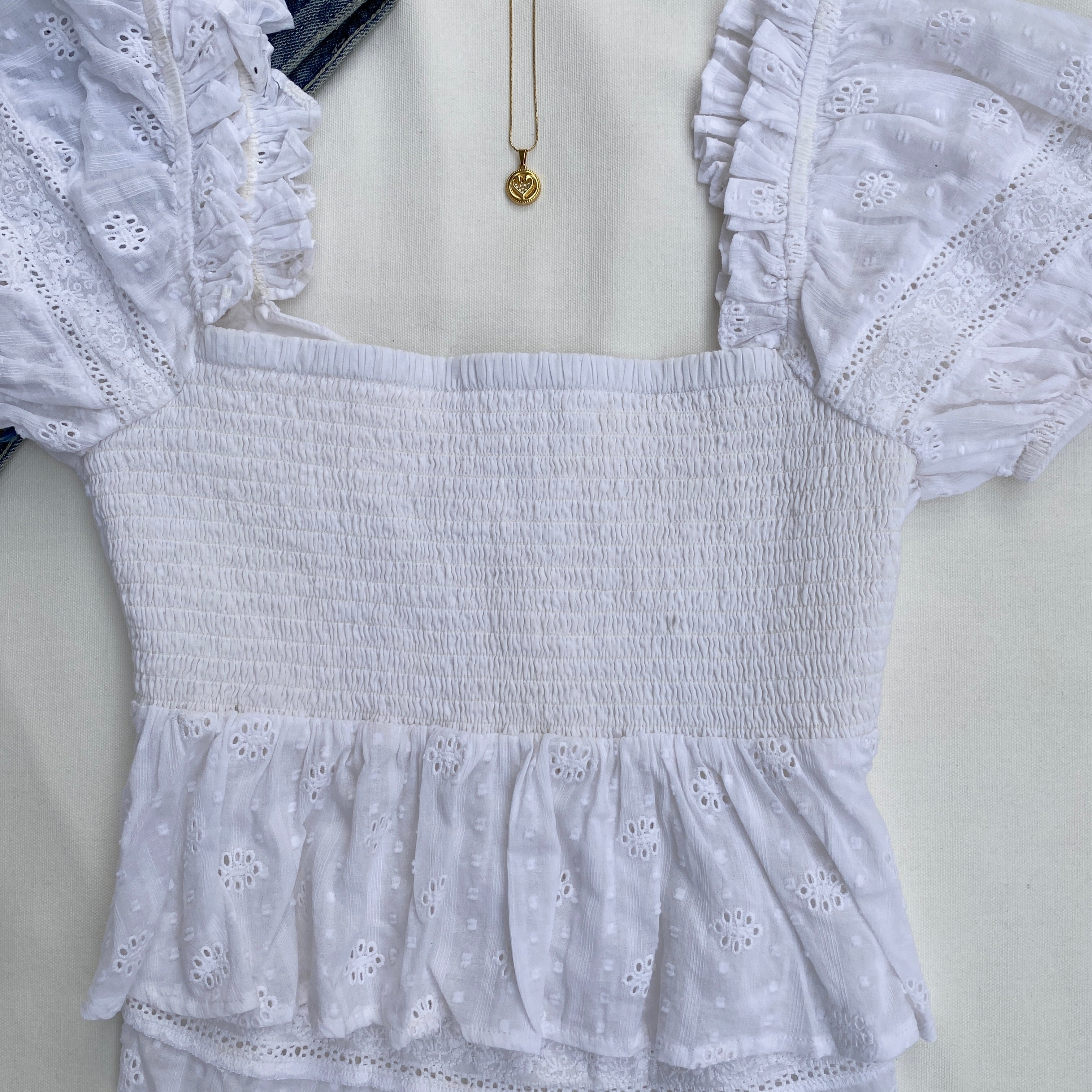 WHITE EYELET TOP (Bust : 30-34, Upper Waist : 26-30)