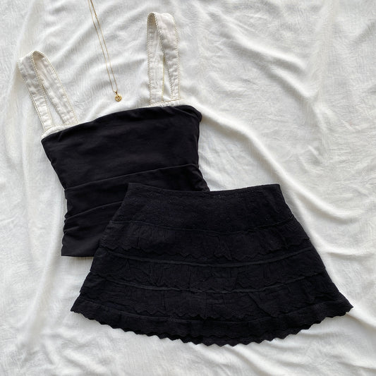 BLACK TIERED EYELET SKIRT (Waist : 22-26)