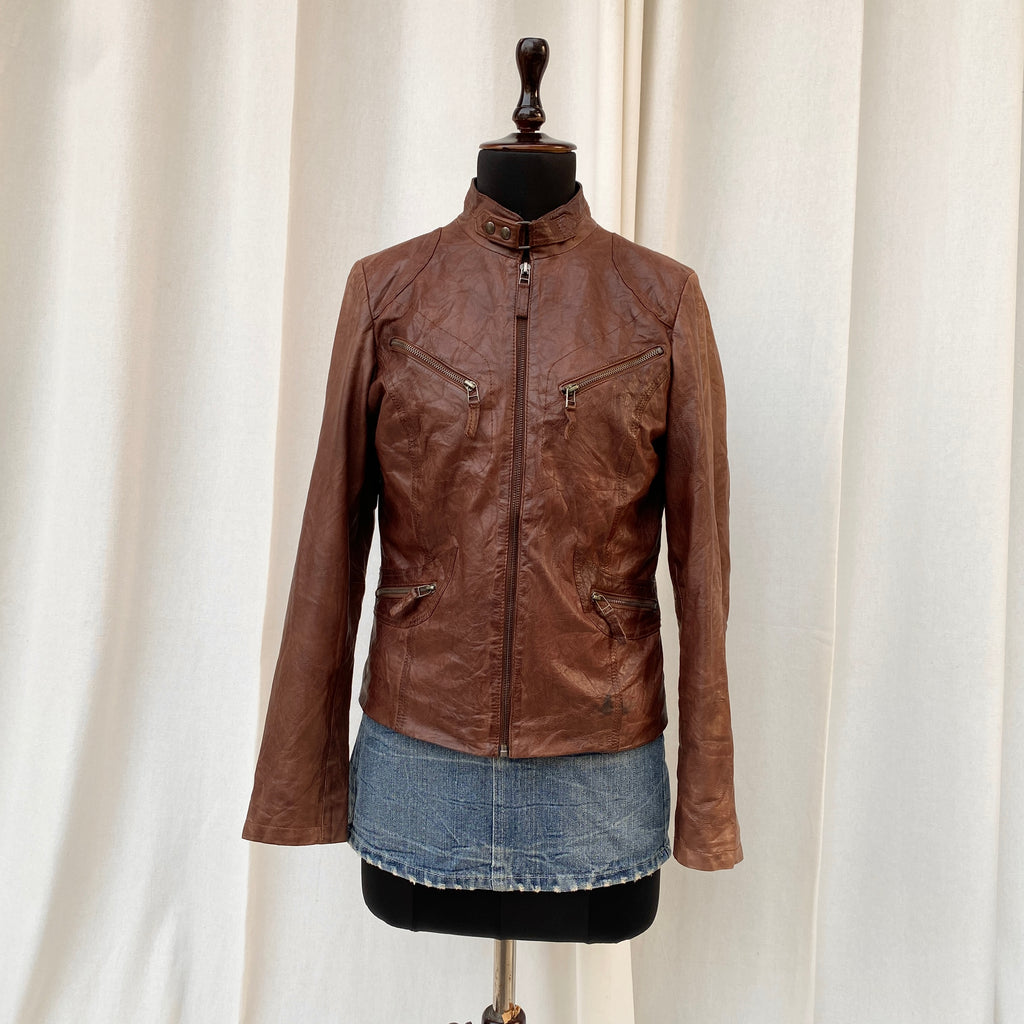 BROWN LEATHER JACKET (Fits XS/S/M)