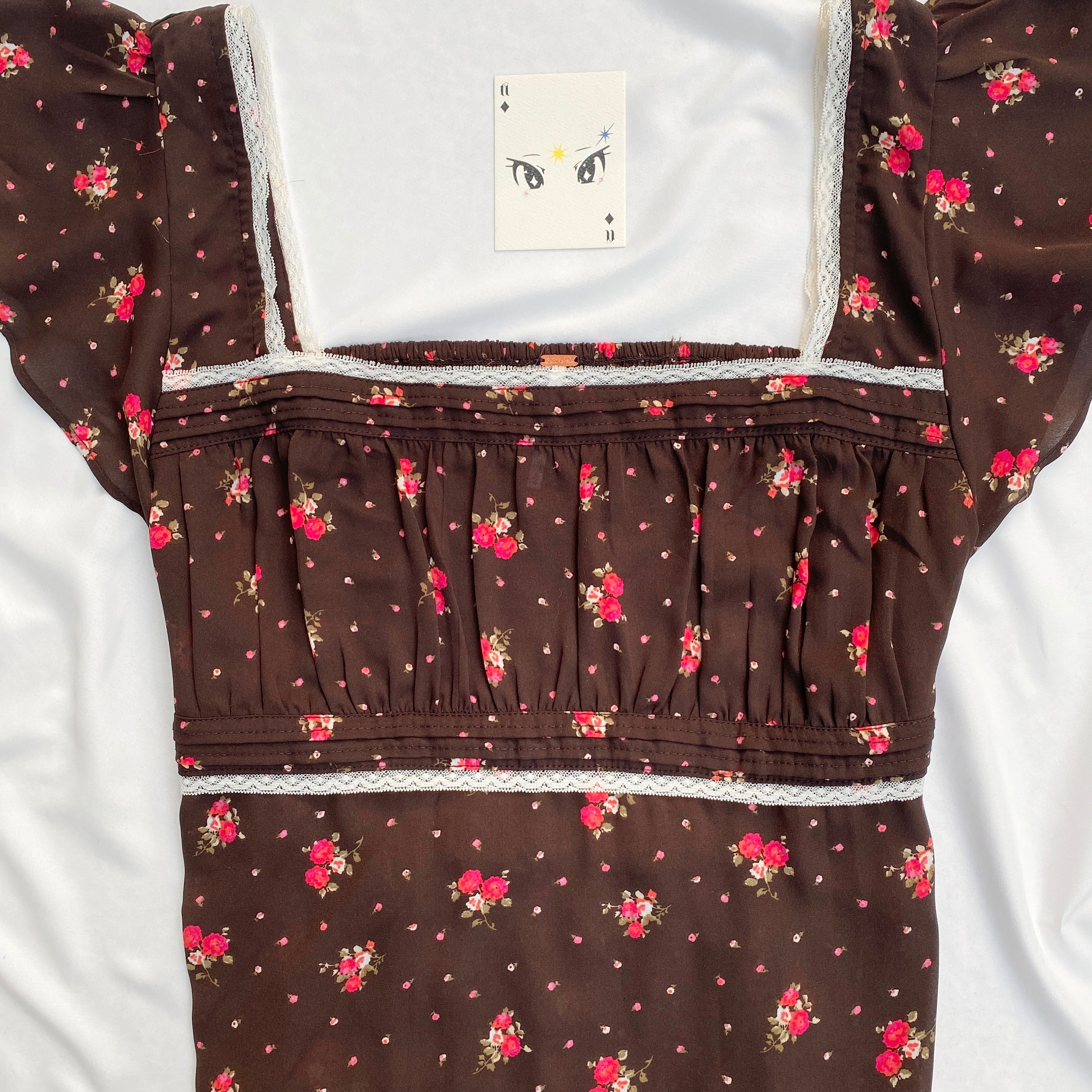 BROWN FLORAL TOP FROM FREE PEOPLE (Bust : 36-38, Upper Waist : 30-34)