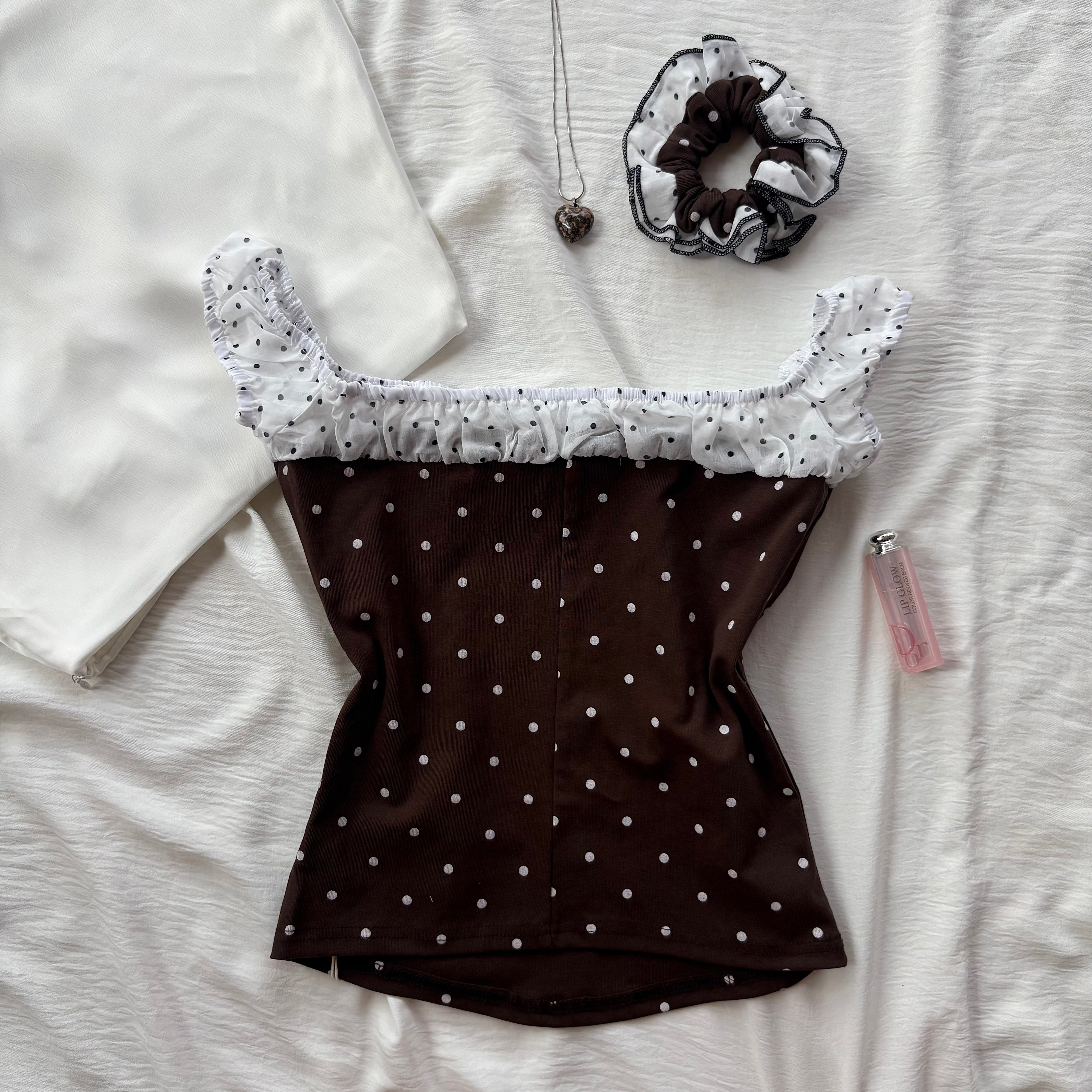 BROWN POLKA DOT TOP (Bust : 28-34, Upper Waist : 24-28)