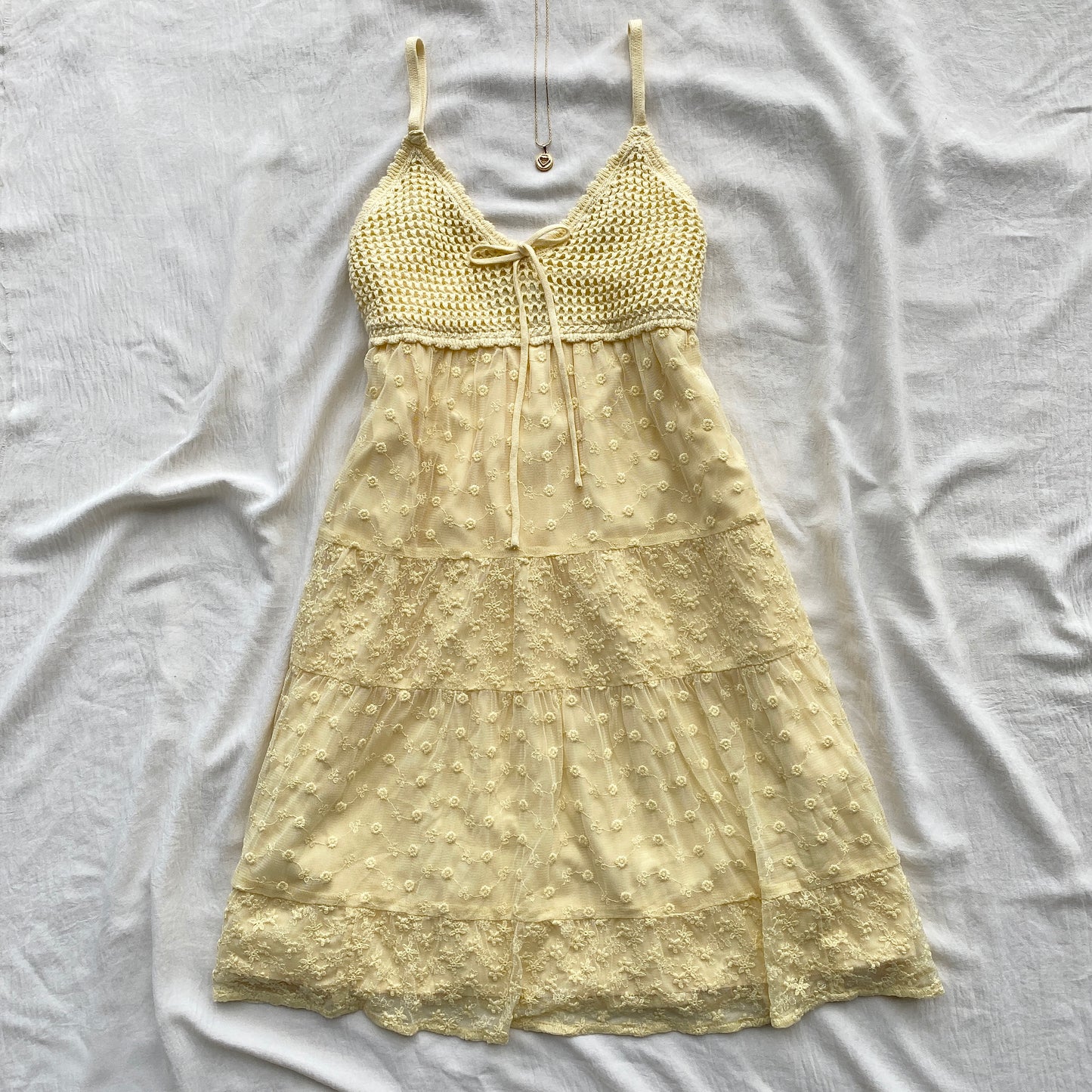 YELLOW CROCHET DRESS FROM HOLLISTER (Bust : 30-34, Upper Waist : 24-28)