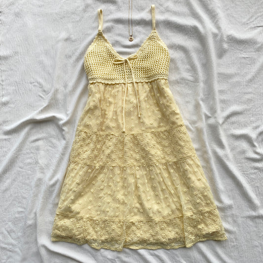 YELLOW CROCHET DRESS FROM HOLLISTER (Bust : 30-34, Upper Waist : 24-28)