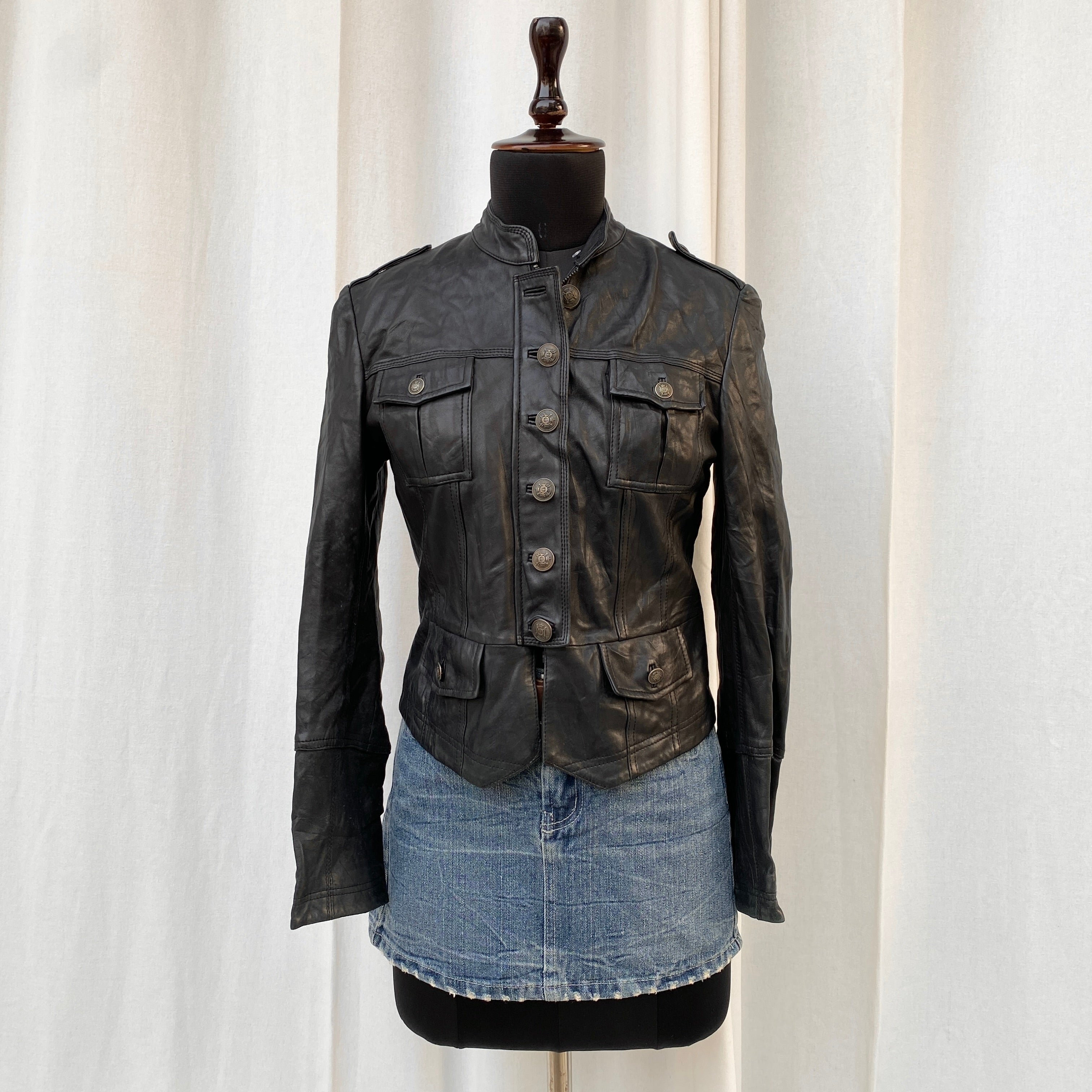 BLACK LEATHER JACKET (Fits XS/S)