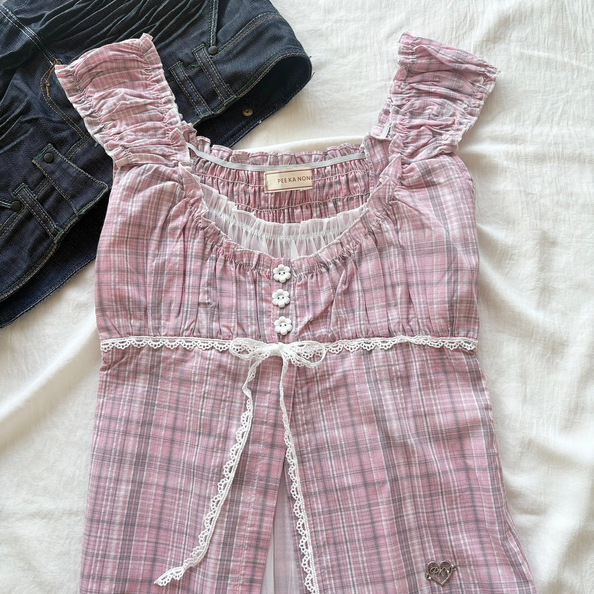 CHERRY BLOSSOM PLAID TOP (Bust : 30-34, Upper Waist : 24-28)
