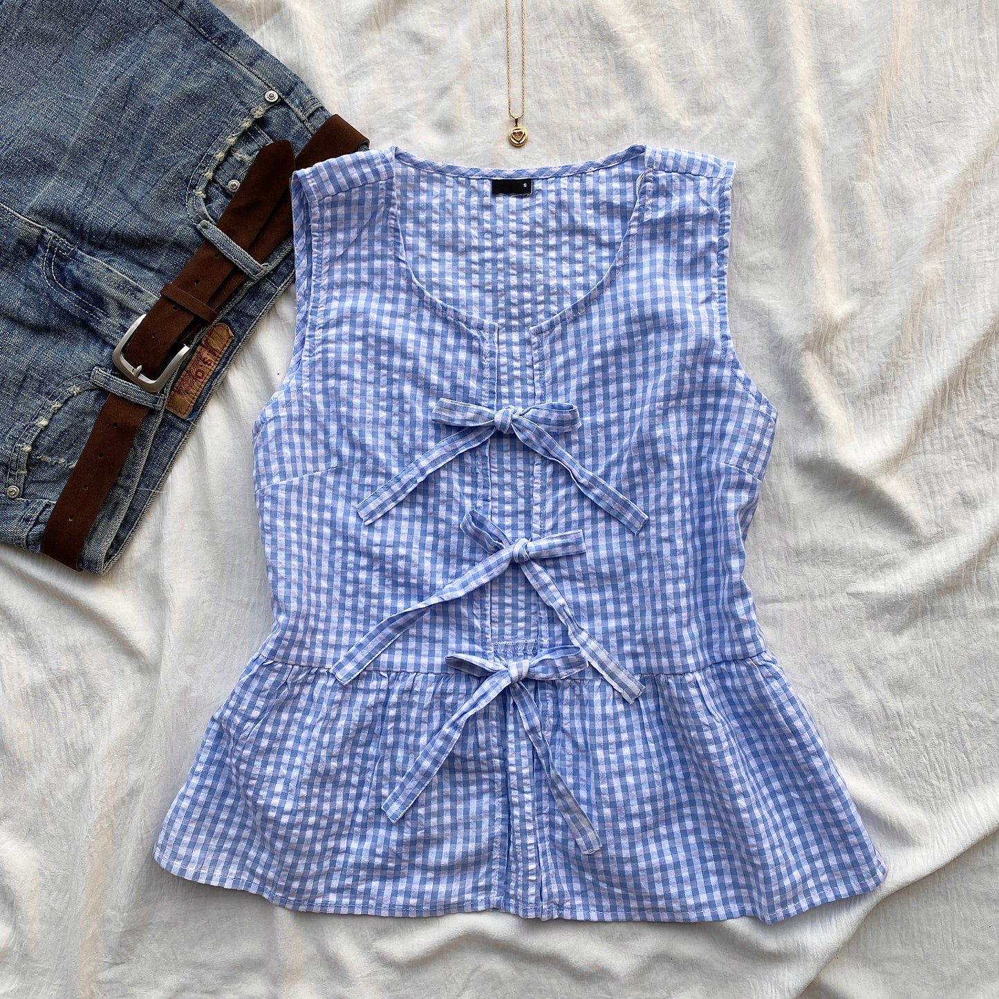 GHINGHAM TOP IN BLUE (Bust : 30-34, Upper Waist : 26-32)