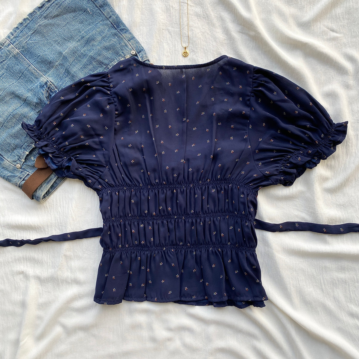 BLUE RUCHED TOP FROM FREE PEOPLE (Two sizes)