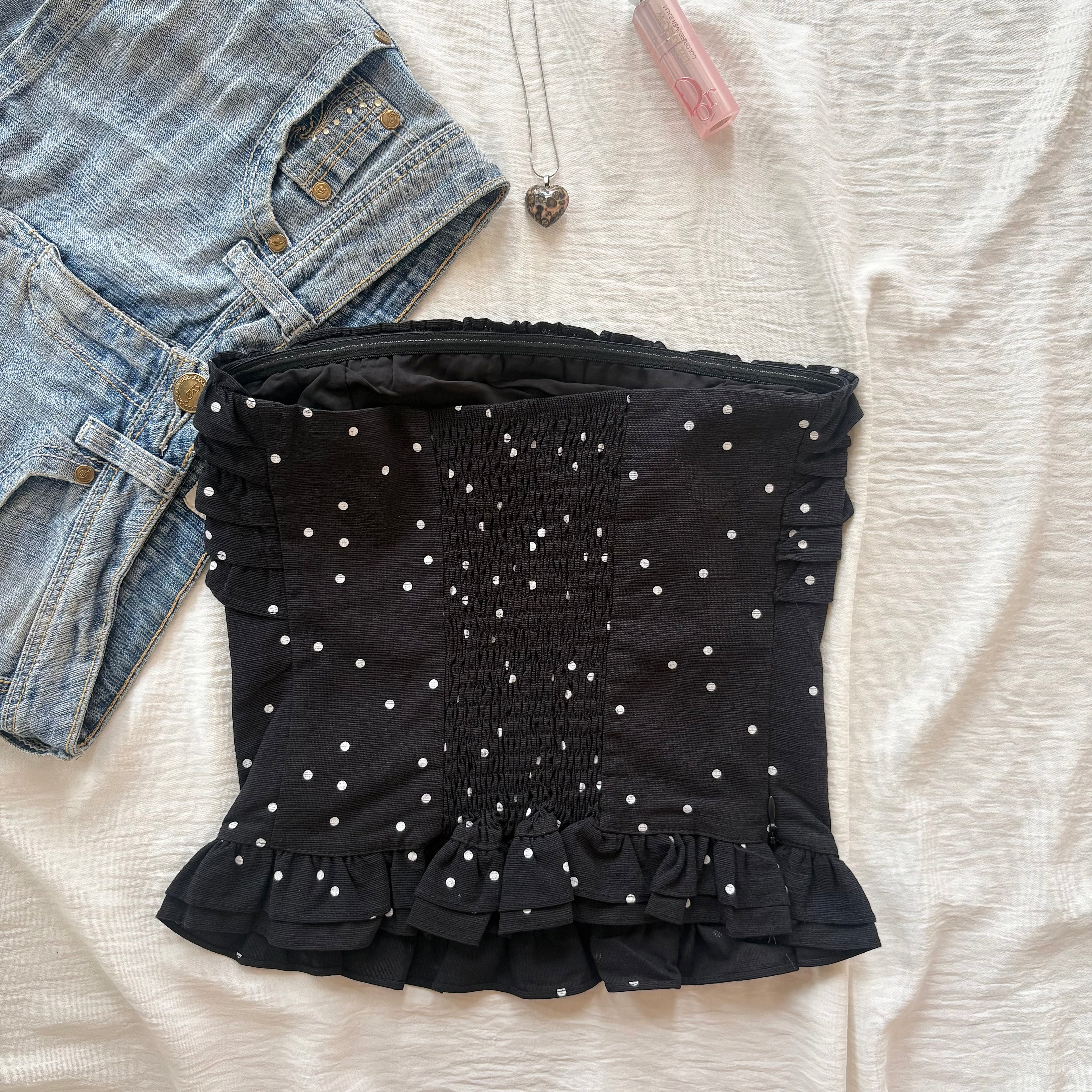 BLACK POLKA DOT TOP (Bust : 28-32, Upper Waist : 23-26)