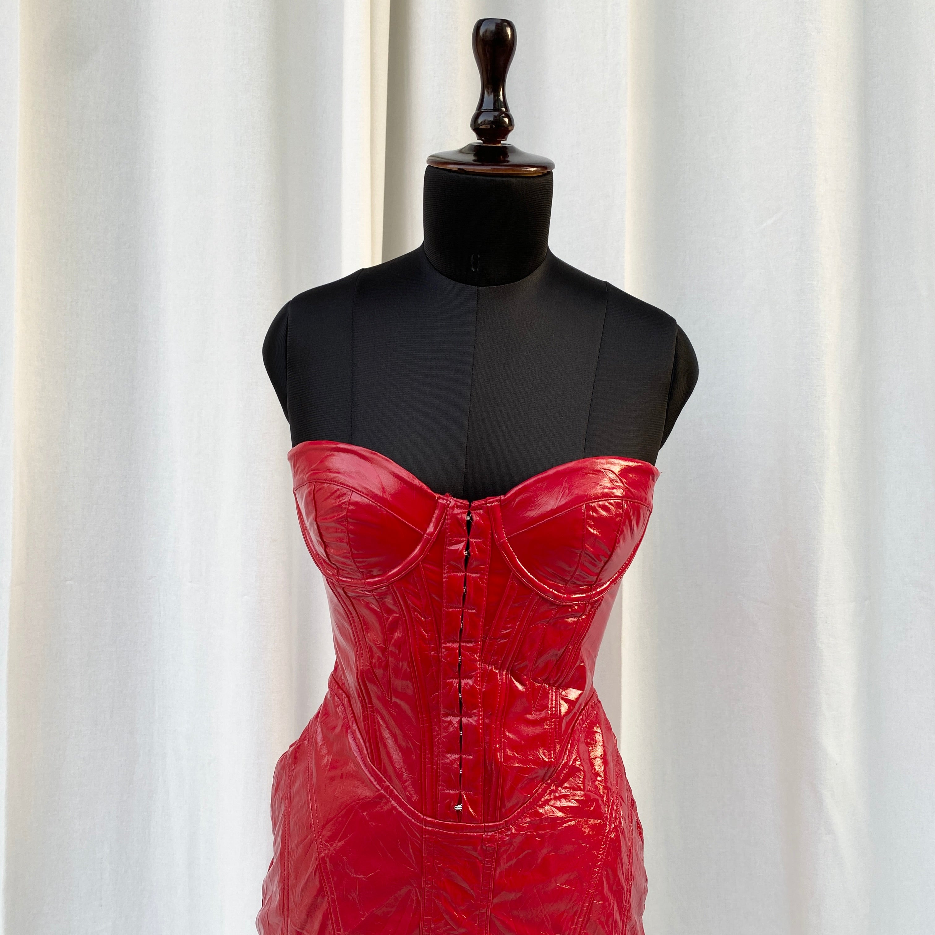 RED FAUX LEATHER DRESS (Bust : 34-36, Upper Waist : 28-30)