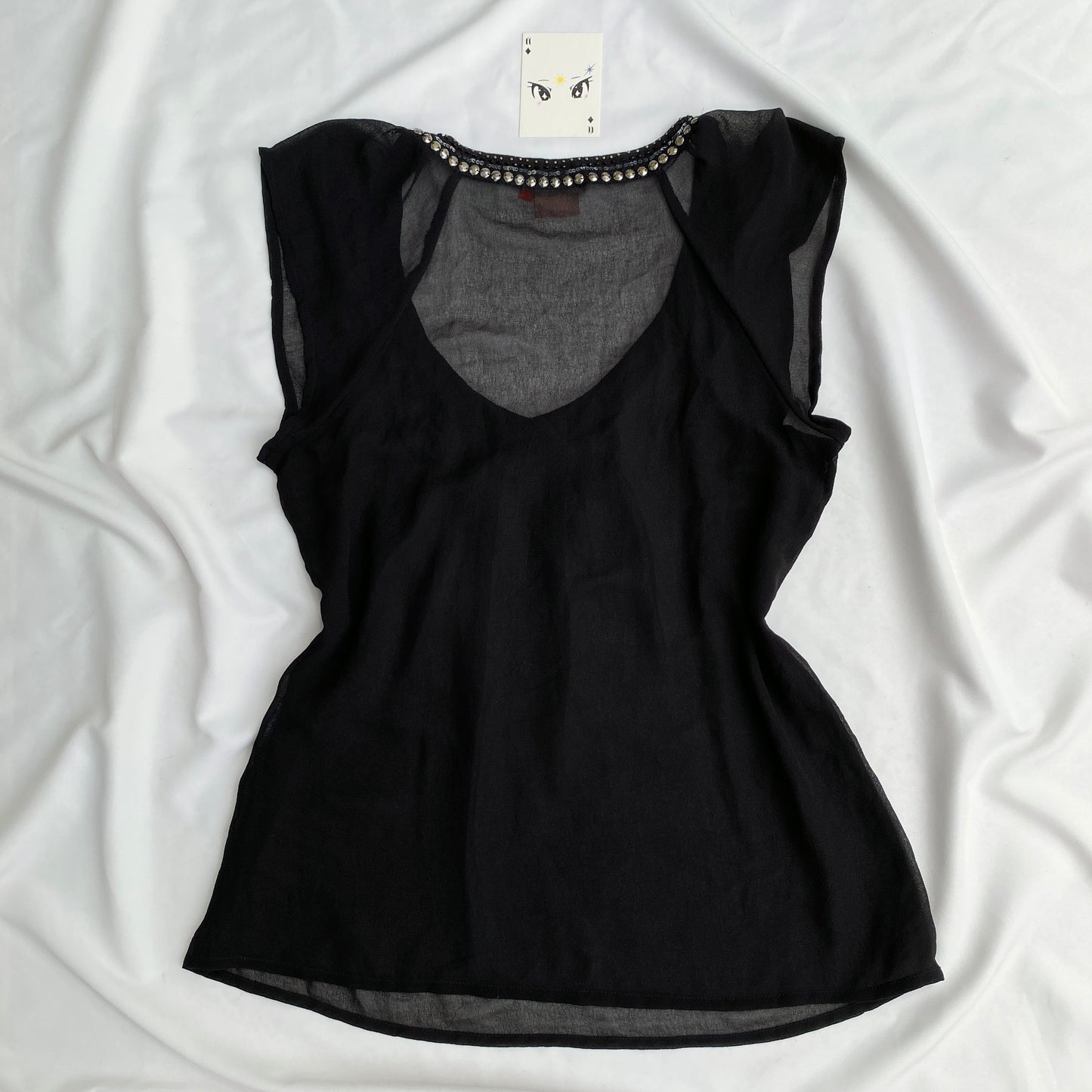 BLACK MESH TOP WITH EMBELLISHED NECKLINE FROM ONLY (Bust : 34-38)