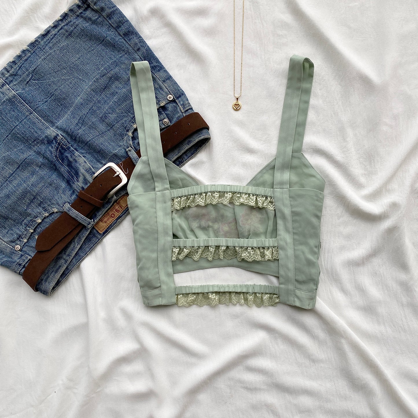 SAGE GREEN EMBROIDERED TOP (Bust : 34-36, Upper Waist : 28-32)