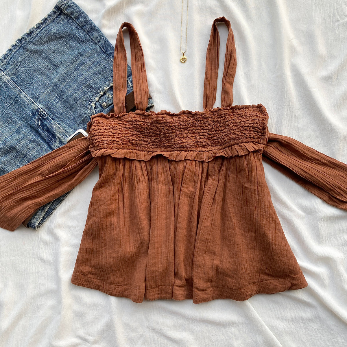 BROWN TOP FROM FREE PEOPLE (Bust : 32-34, Upper Waist : 26-30)