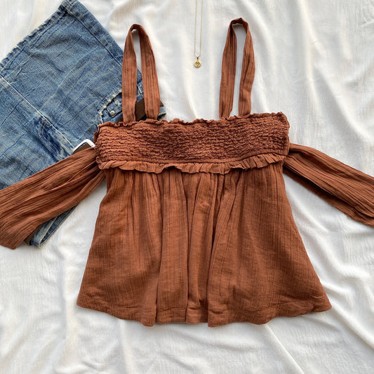 BROWN TOP FROM FREE PEOPLE (Bust : 32-34, Upper Waist : 26-30)