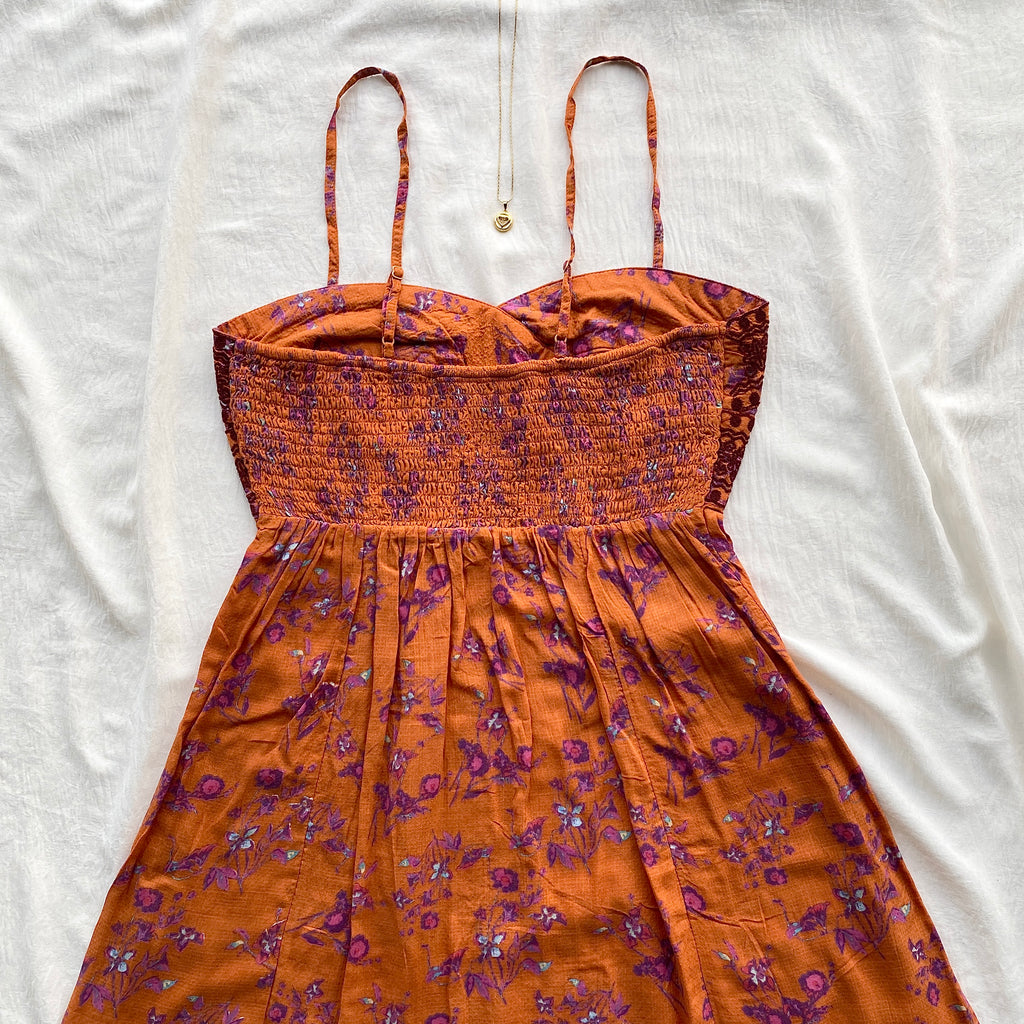 FLORAL DRESS IN RUST ORANGE FROM FREE PEOPLE (Sizes available)