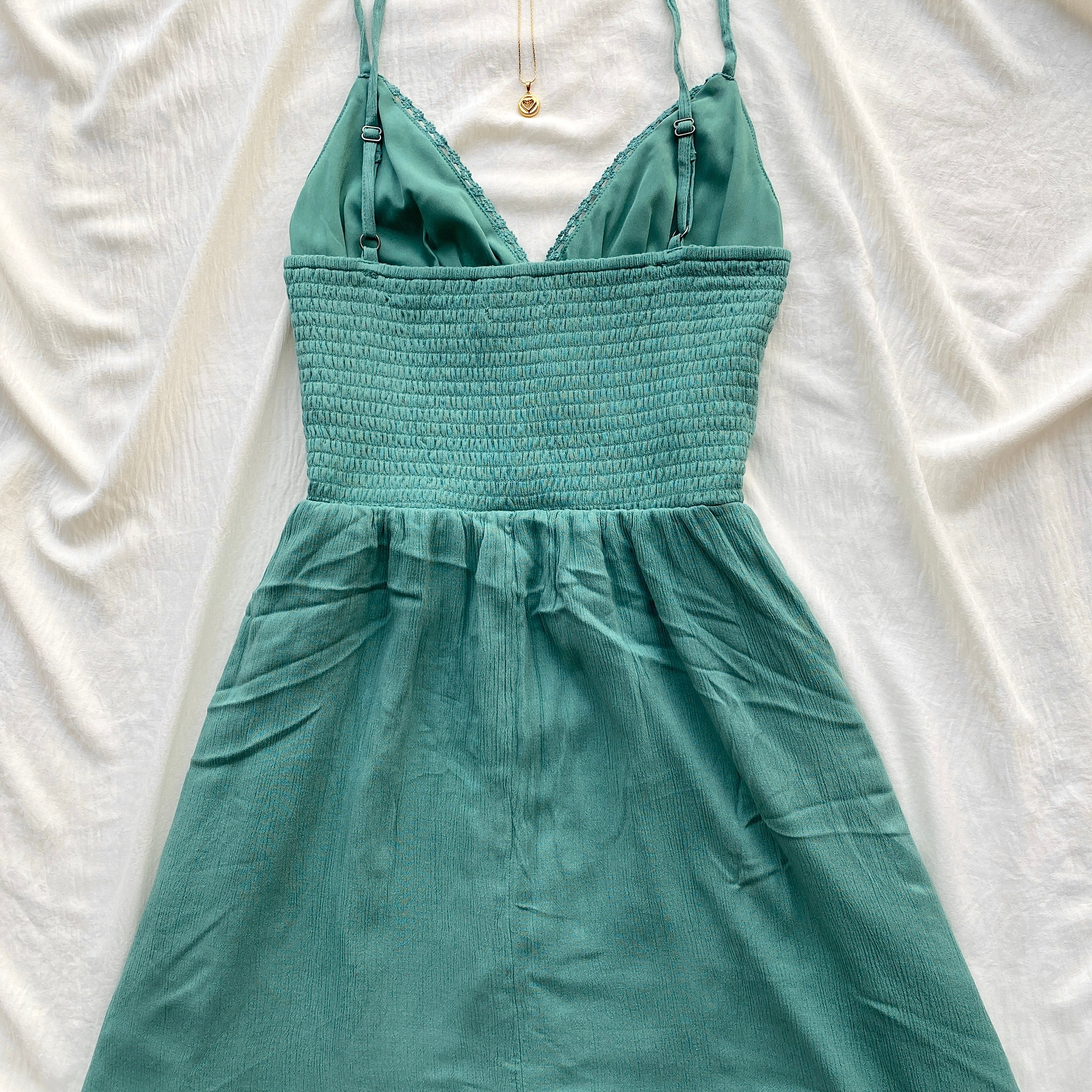 TEAL EMBROIDERED DRESS FROM HOLLISTER (Bust : 34-36, Upper Waist : 26-34