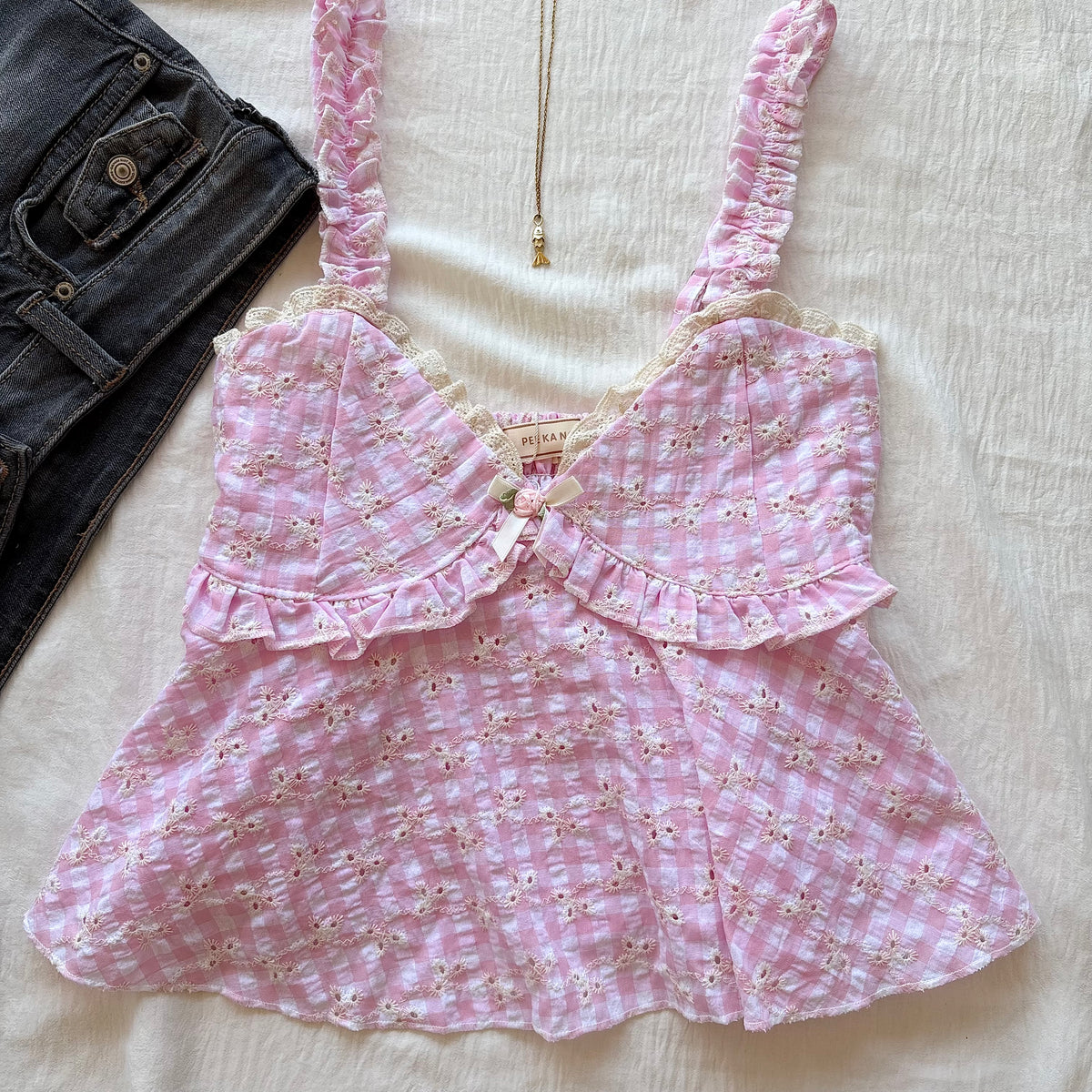 LOVE NOTE TOP IN PINK GINGHAM (Bust : 28-32, Upper Waist : 23-28)