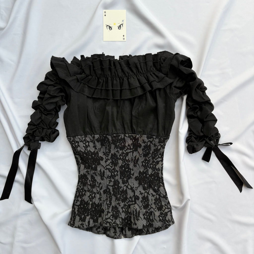 BLACK OFF SHOULDER GOTHIC CORSET (Bust : 28-32, Upper Waist : 22-26)