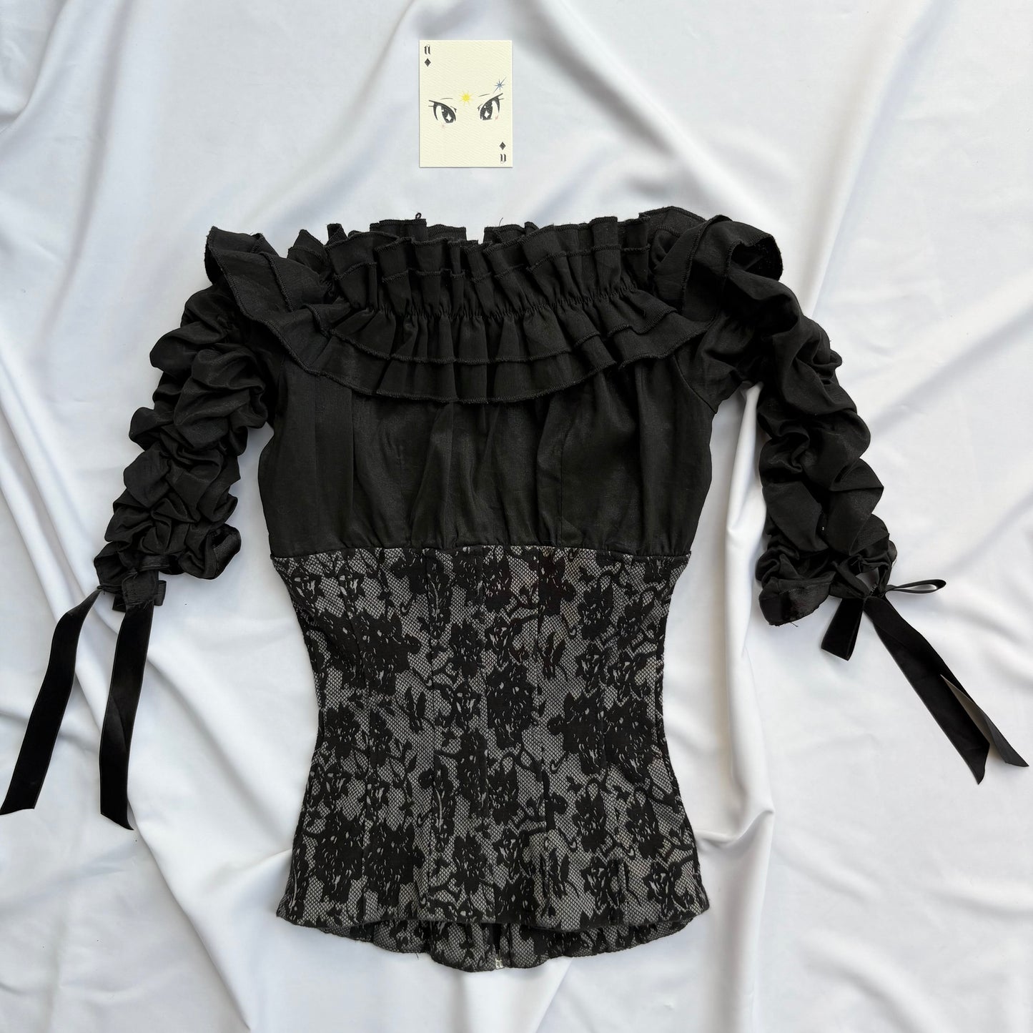 BLACK OFF SHOULDER GOTHIC CORSET (Bust : 28-32, Upper Waist : 22-26)