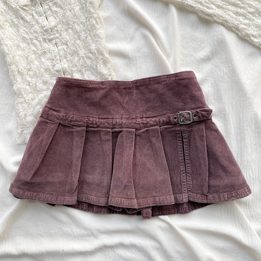 PURPLE CORDUROY MINI SKIRT (Waist : 28-30)