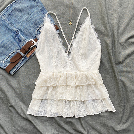 WHITE LACE BABYDOLL TOP (Bust : 38-40, Upper Waist : 32-36)