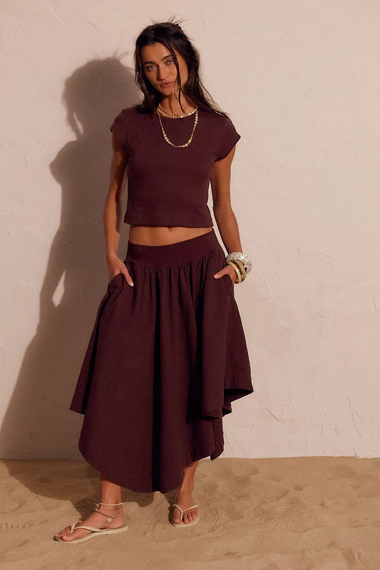 BROWN ASYMMETRIC SKIRT FROM FREE PEOPLE (Waist : 26-34)