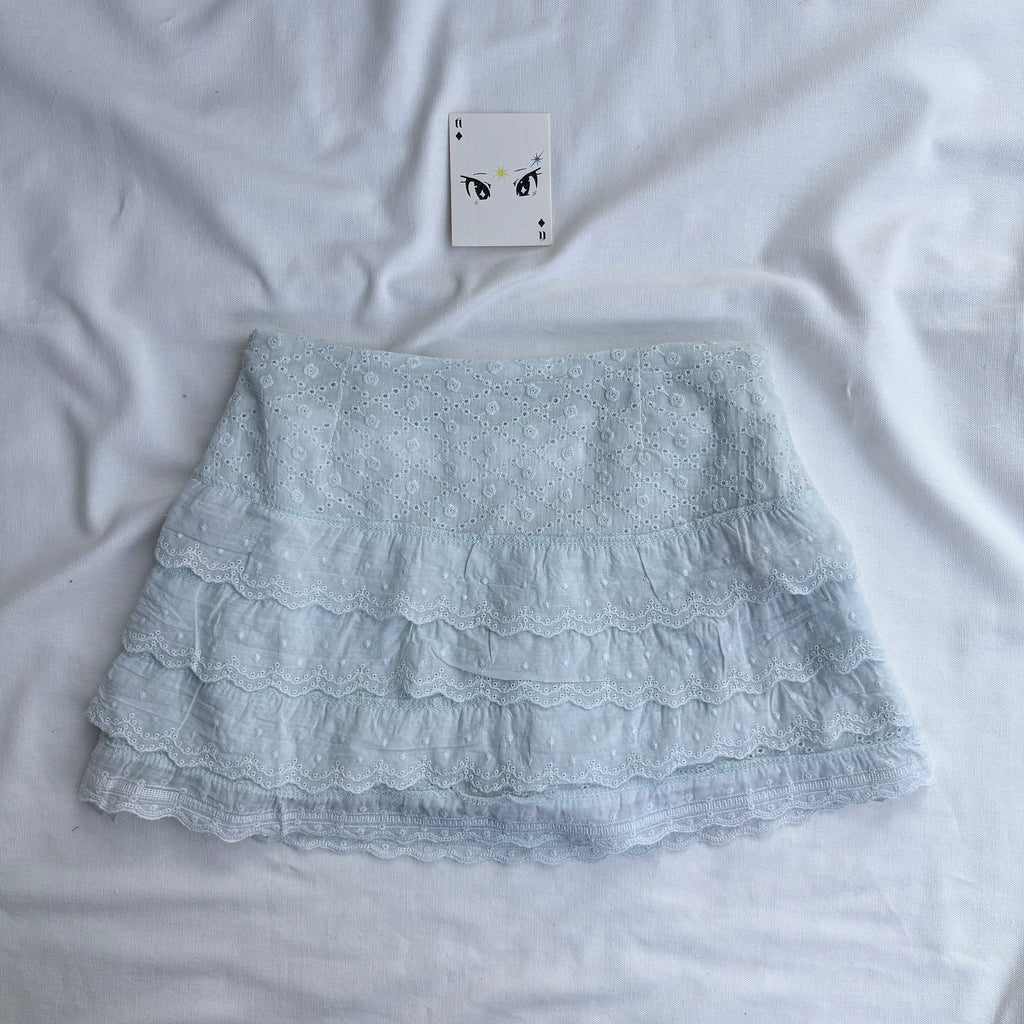 BLUE EYELET SKIRT (Waist : 24-28)