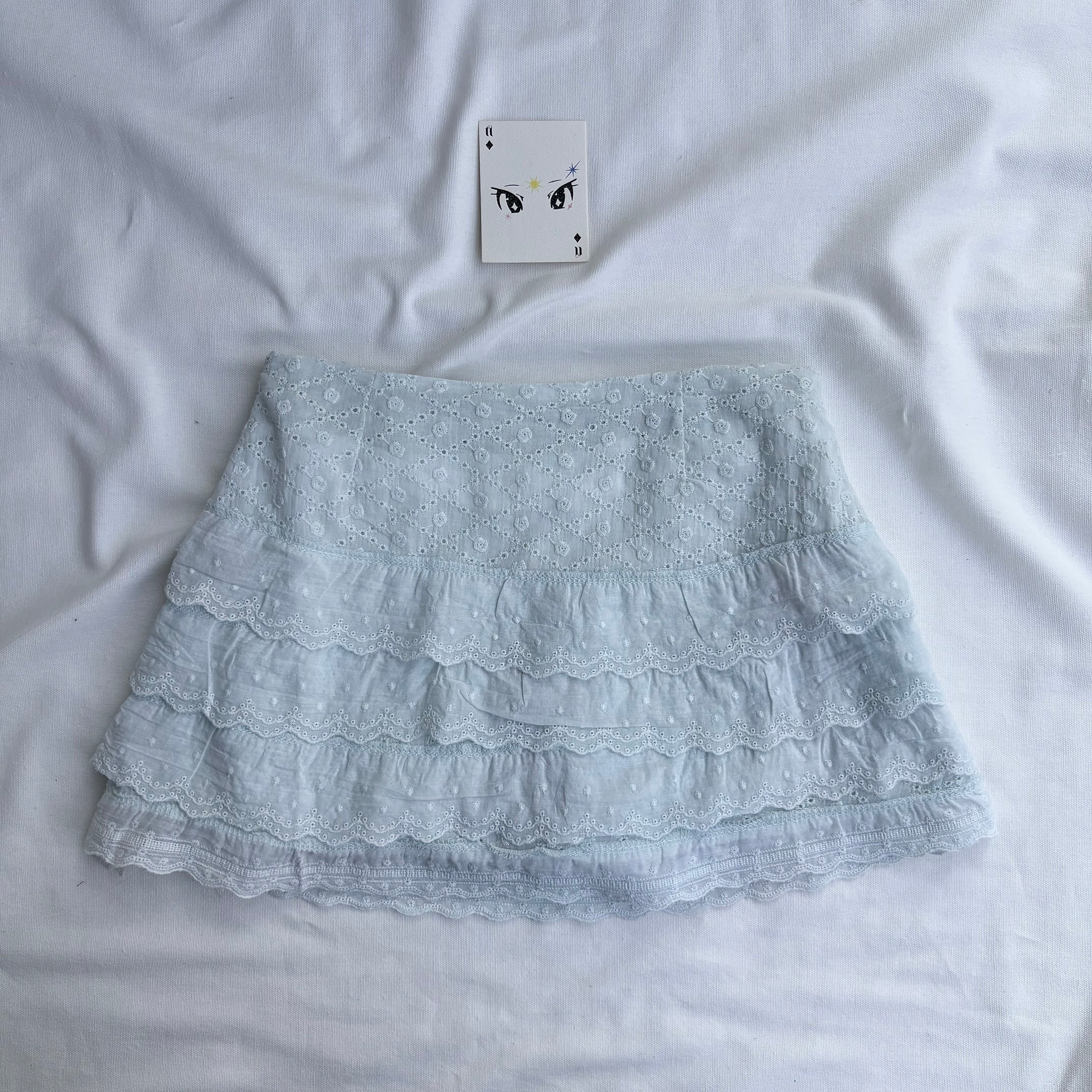 BLUE EYELET SKIRT (Waist : 24-28)