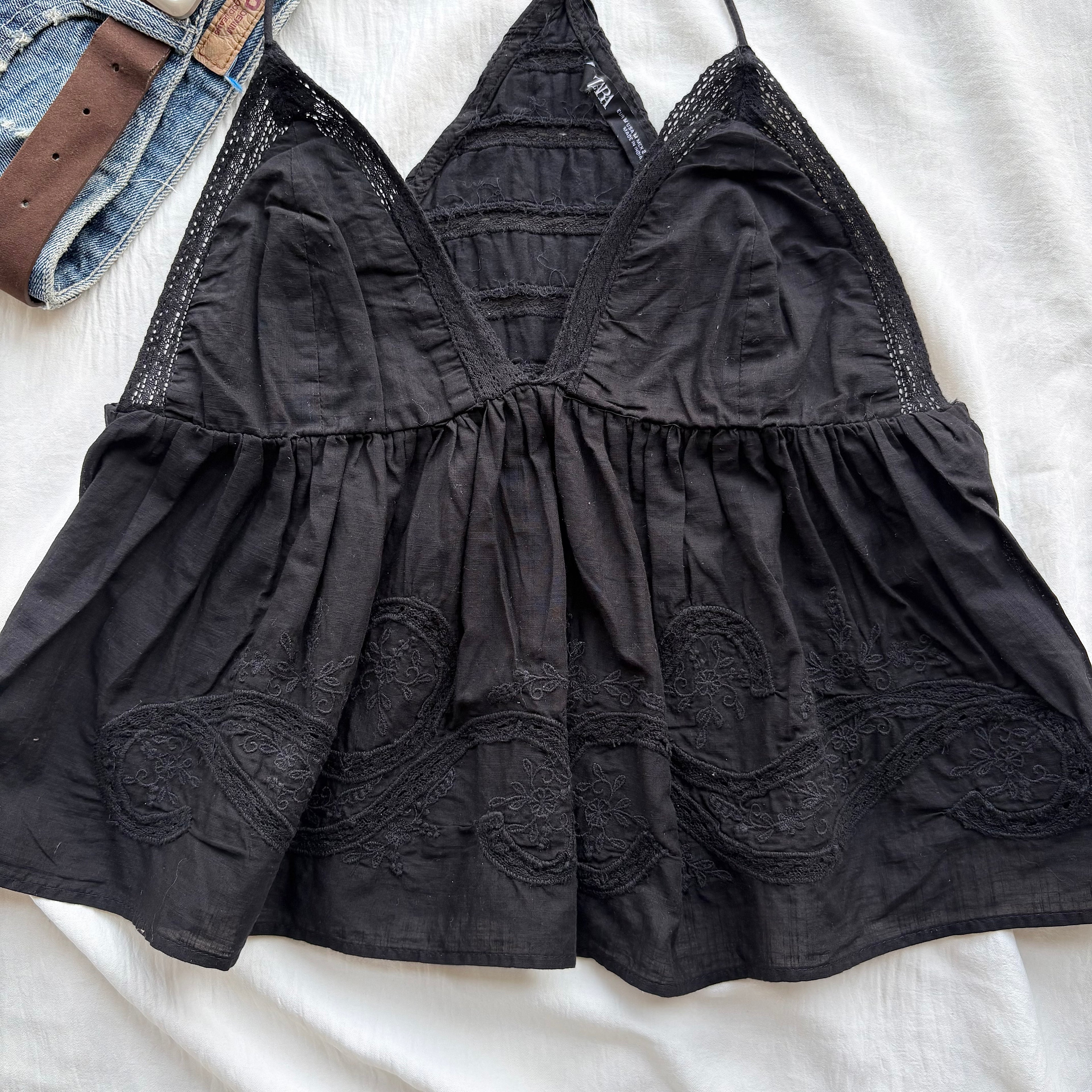 BLACK EMBROIDERED TOP FROM ZARA (34-36, Upper Waist : 28-32)