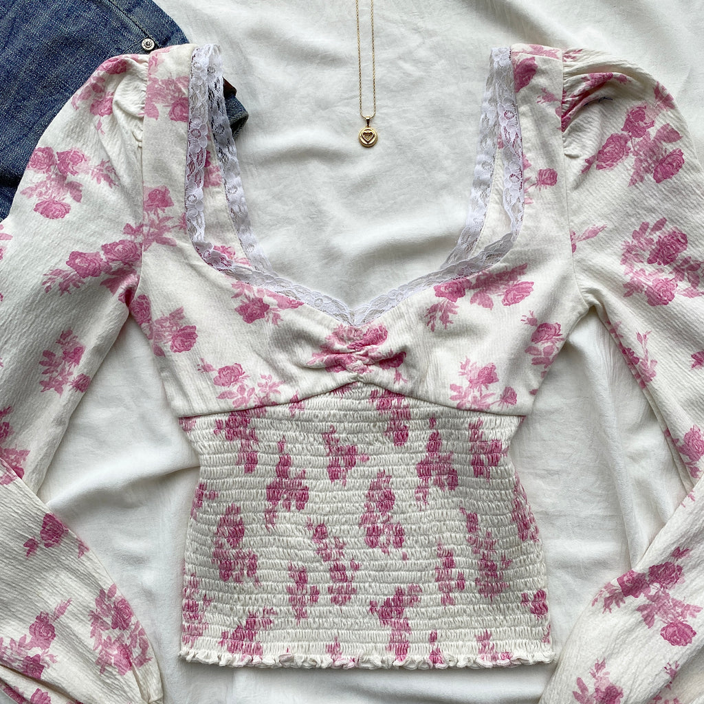 PINK FLORAL TOP FROM URBAN OUTFITTERS (Bust : 28-32, Upper Waist : 23-28)