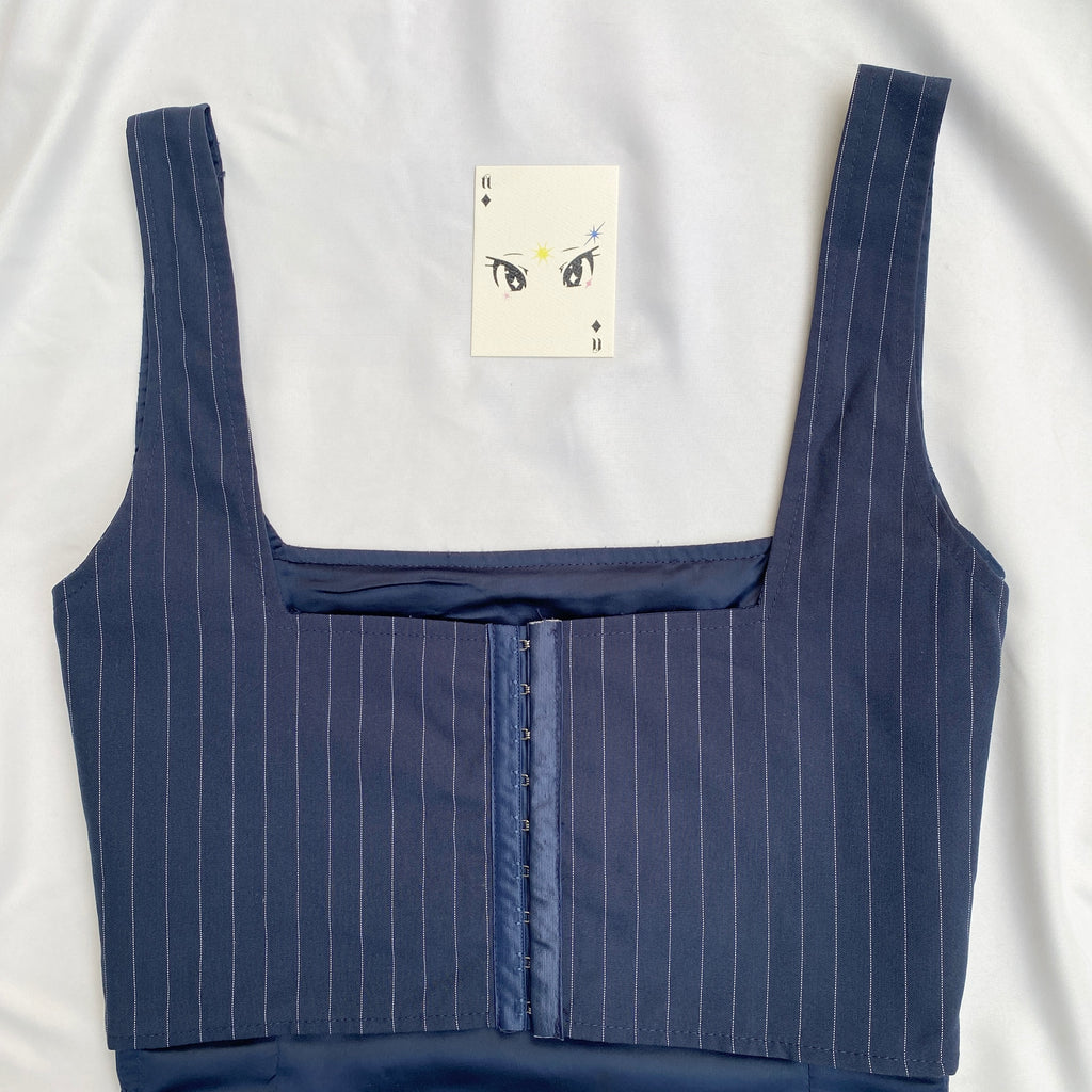 NAVY BLUE PINSTRIPE CORSET  (Bust : 34-36, Upper Waist : 30-32)