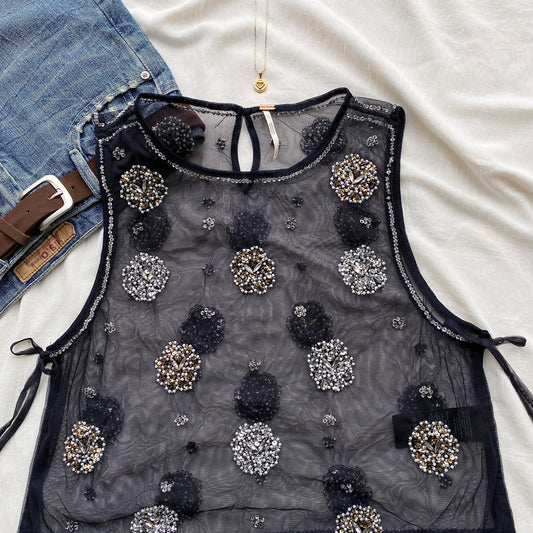 BLACK EMBELLISHED MESH TOP (Bust : 32-34, Upper Waist : 26-32)