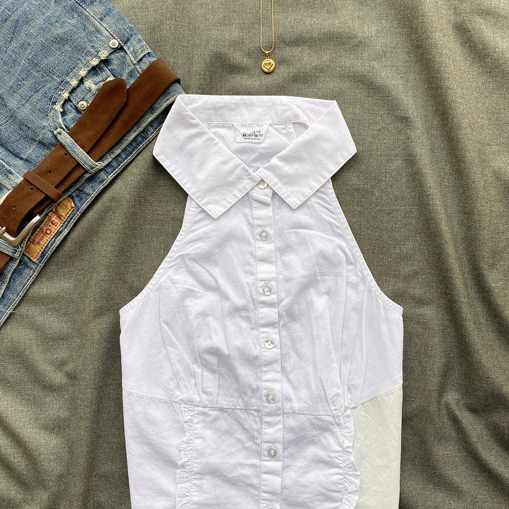 WHITE TOP WITH COLLAR  (Bust : 30-32, Upper Waist : 24-26)