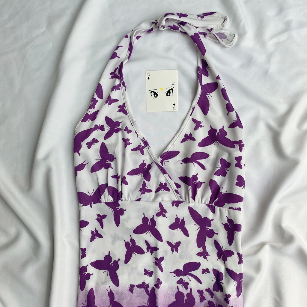 PURPLE BUTTERFLY HALTER TOP (Bust : 30-34, Upper Waist : 26-32)