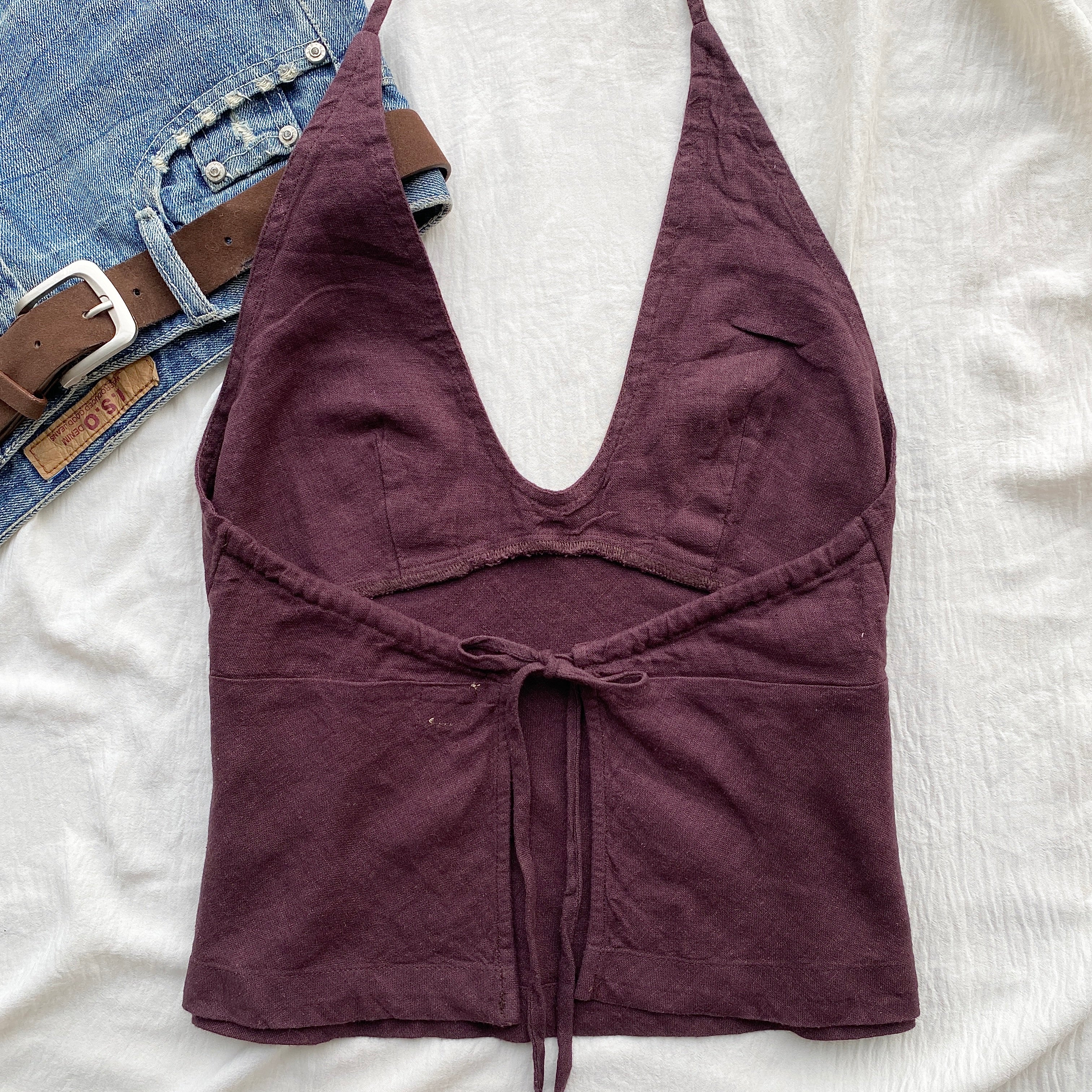 LINEN SET IN FUDGE FROM FREE PEOPLE (Bust : 28-32, Upper Waist : 22-28)