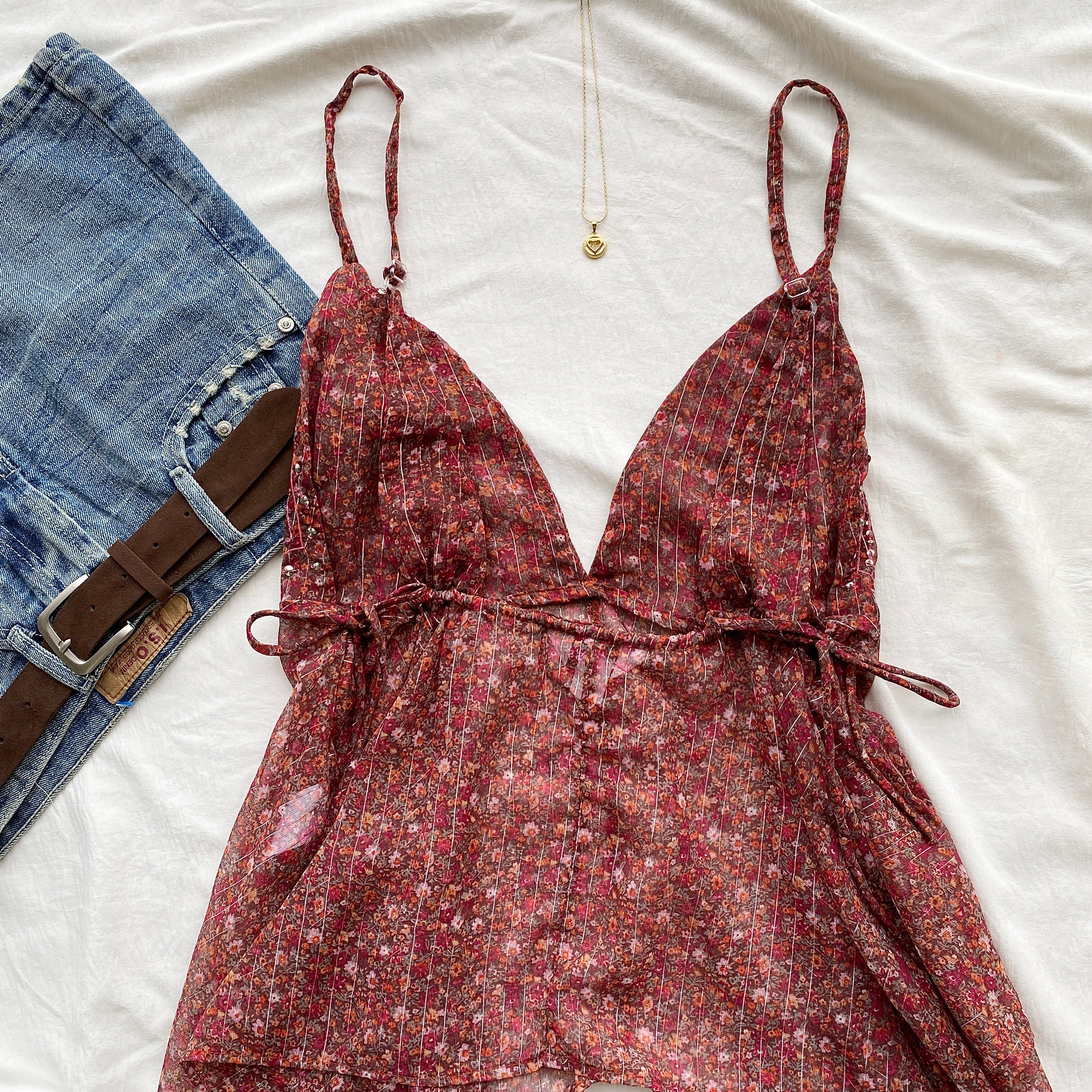 RED EMEBLLISHED TOP (Sizes available)