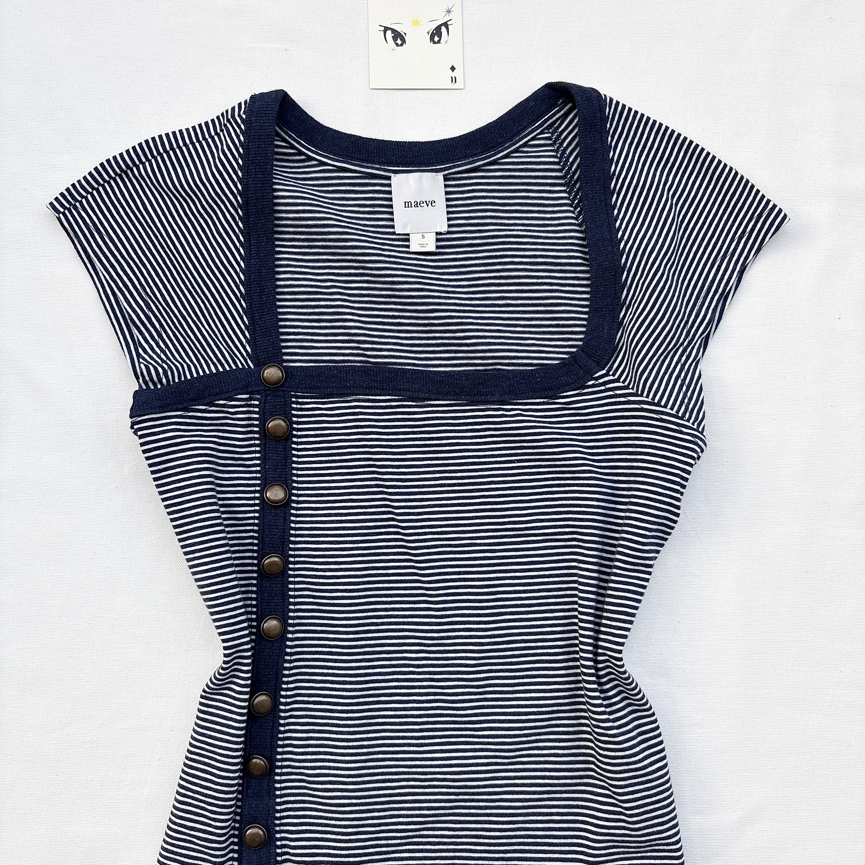 NAVY BLUE STRIPED TOP FROM ANTHROPOLOGIE (Bust : 32-34, Upper Waist : 26-34)