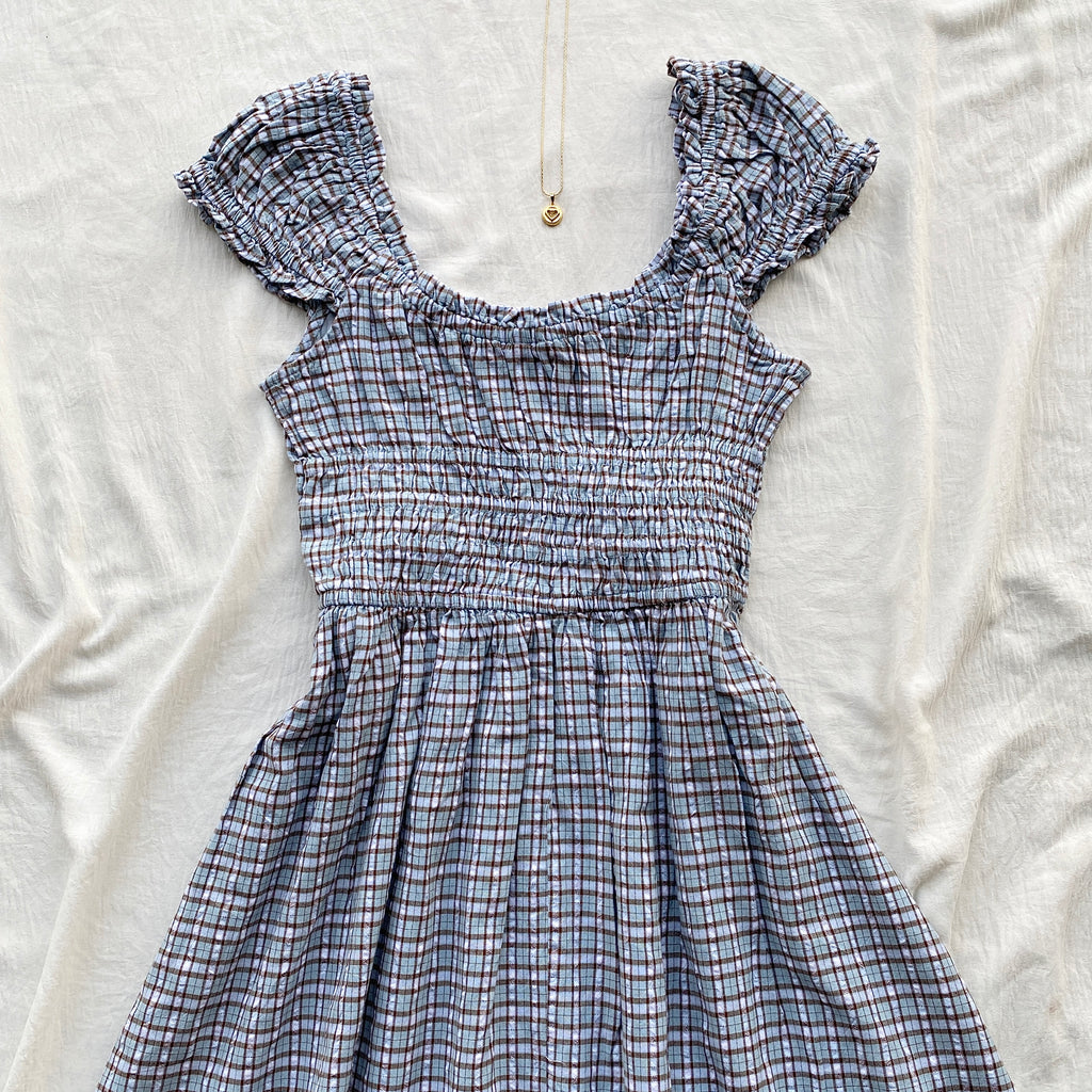 PLAID DRESS IN BLUE FROM COTTON ON (Bust : 30-34, Upper Waist : 26-32)