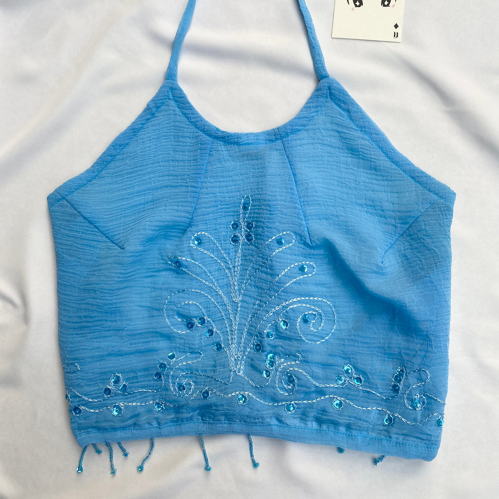 BLUE EMBELLISHED BACKLESS TOP (Bust : 34-38, Upper Waist : 28-34)