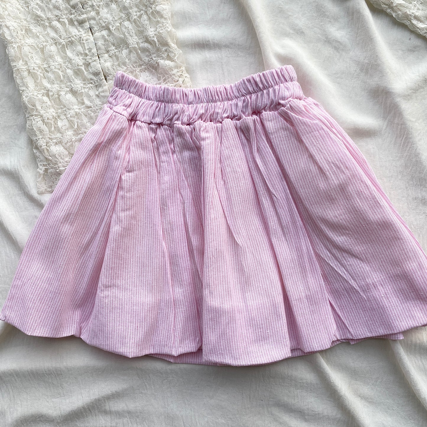 PINSTRIPE BUBBLE SKIRT IN PINK (Waist : 22-26)