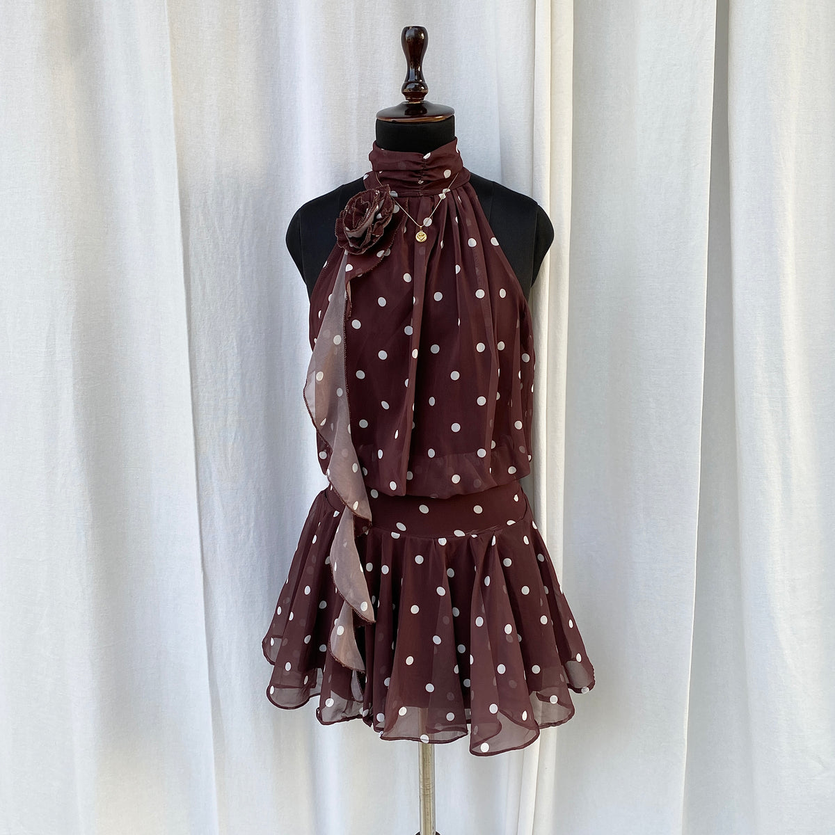 BROWN POLKA DOT DRESS (Bust : 30-34, Upper Waist : 22-26)