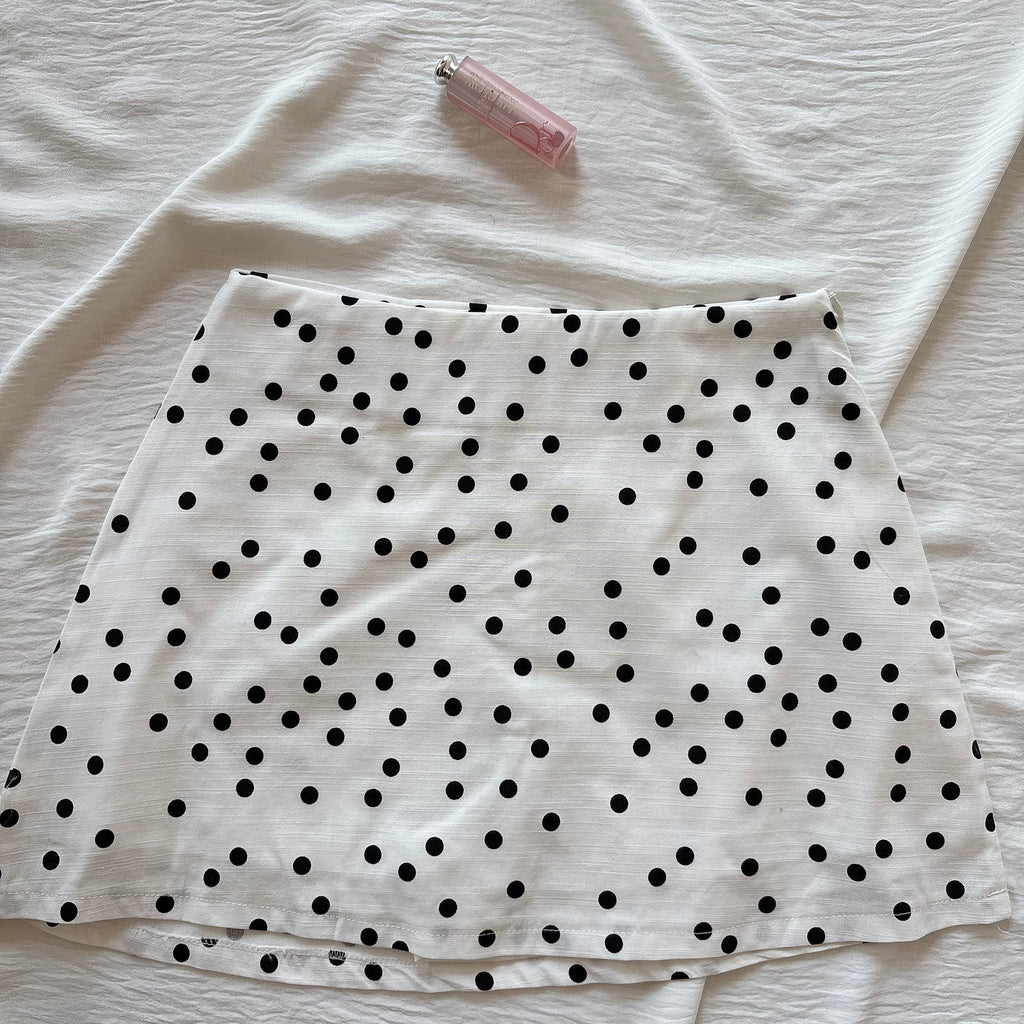 MINI POLKA DOT SKIRT WITH SHORTS IN WHITE (Sizes available)