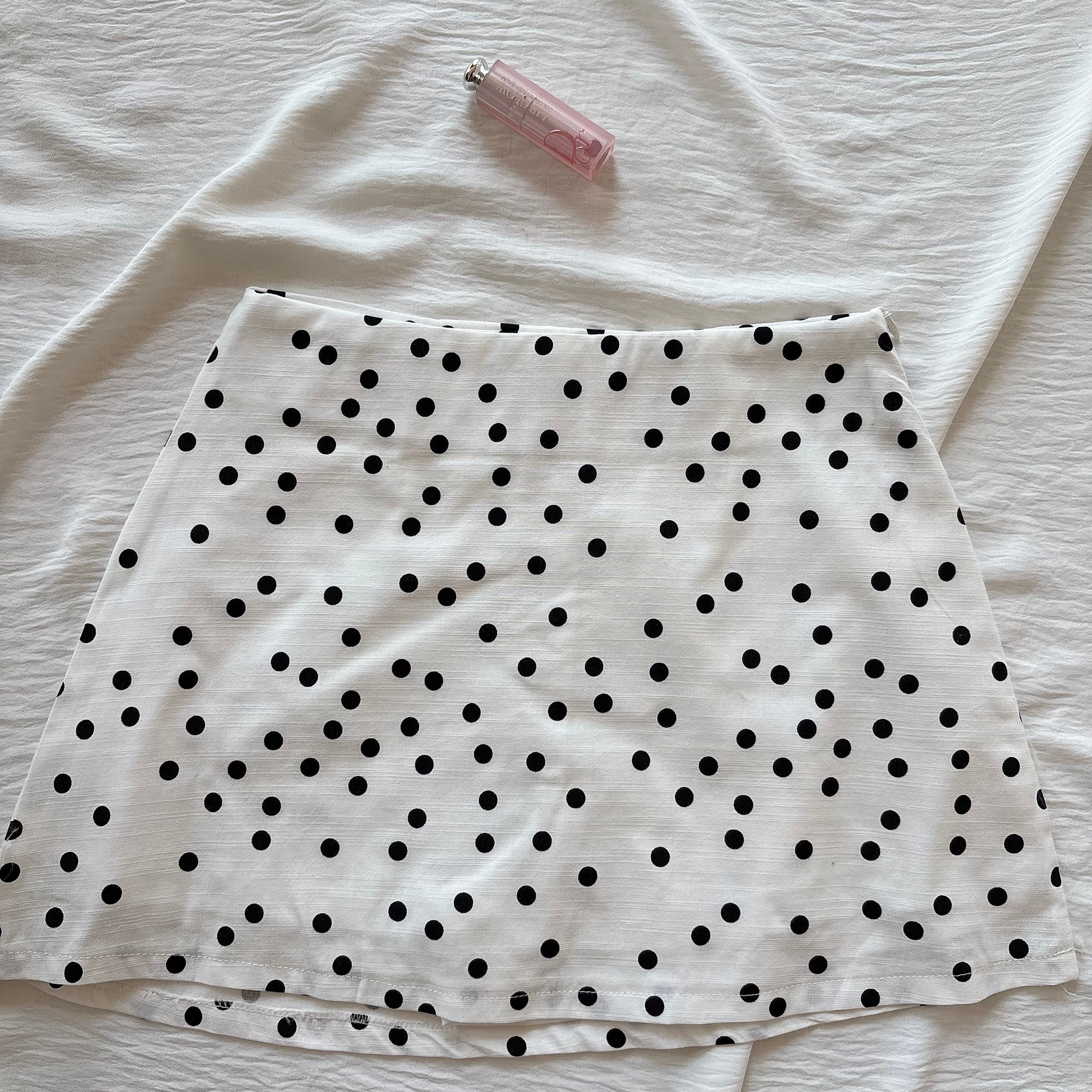MINI POLKA DOT SKIRT WITH SHORTS IN WHITE (Sizes available)