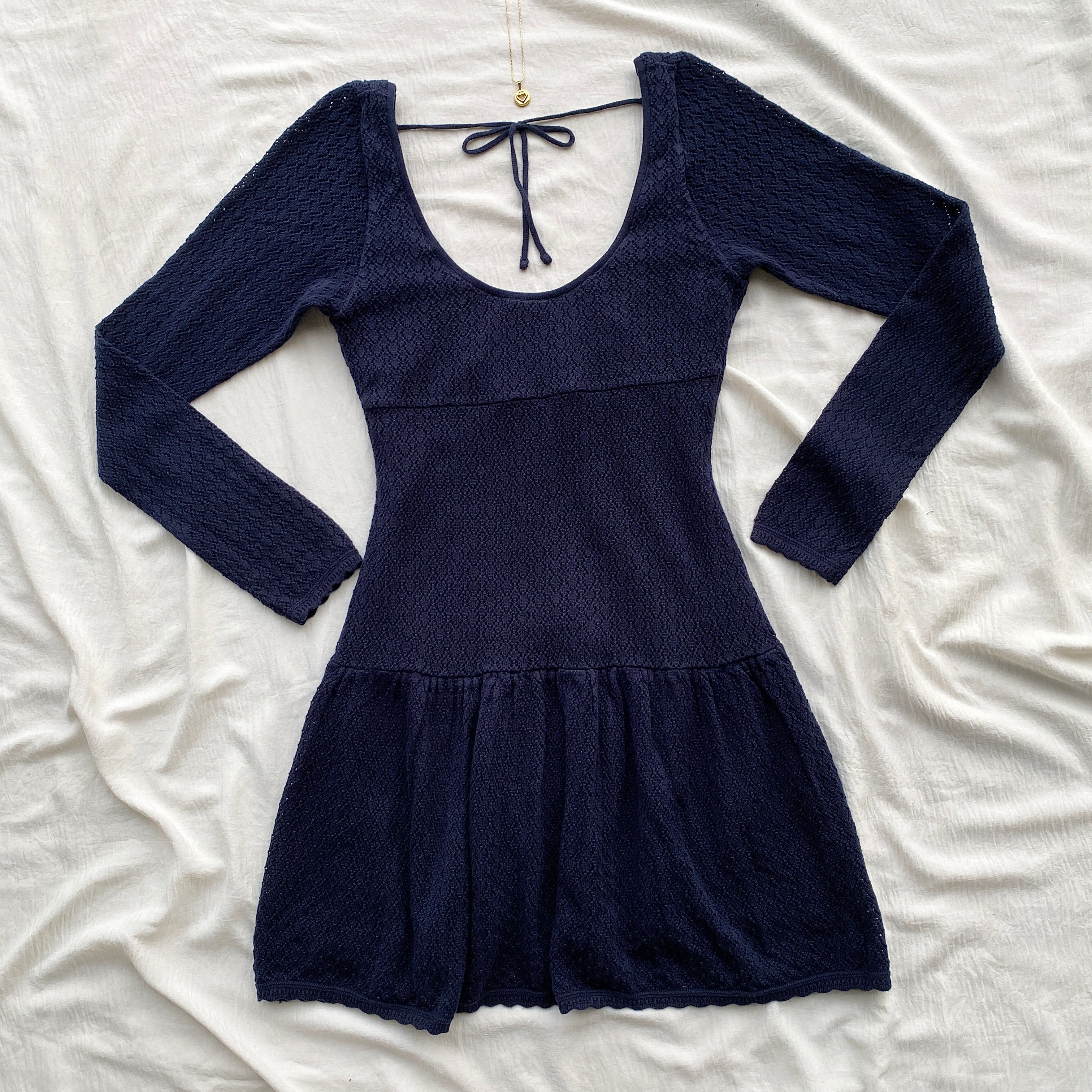 NAVY BLUE CROCHET DRESS FROM HOLLISTER (Bust : 30-34, Upper Waist : 26-34)
