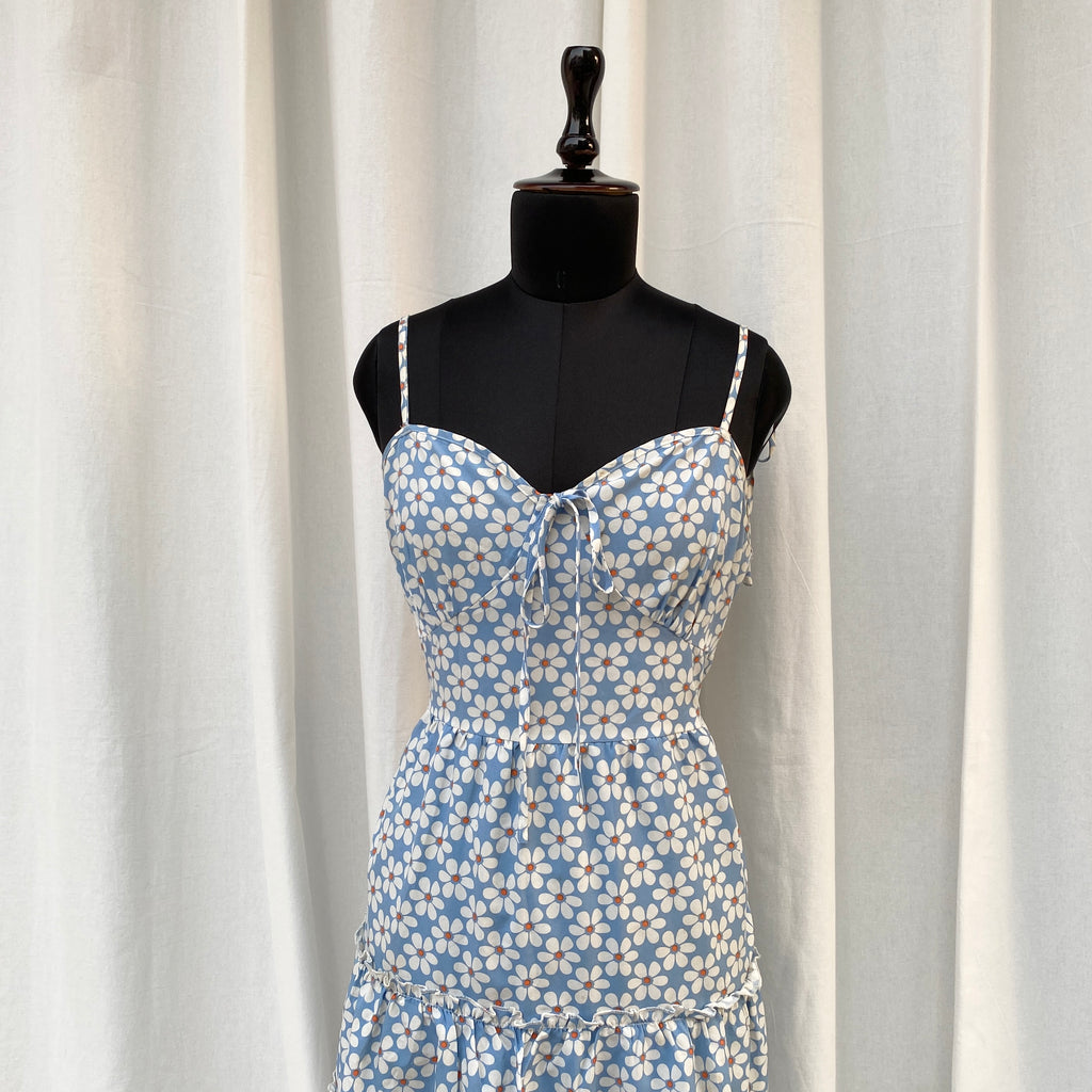 BLUE FLORAL DRESS (Bust : 34-36, Upper Waist : 30-34)