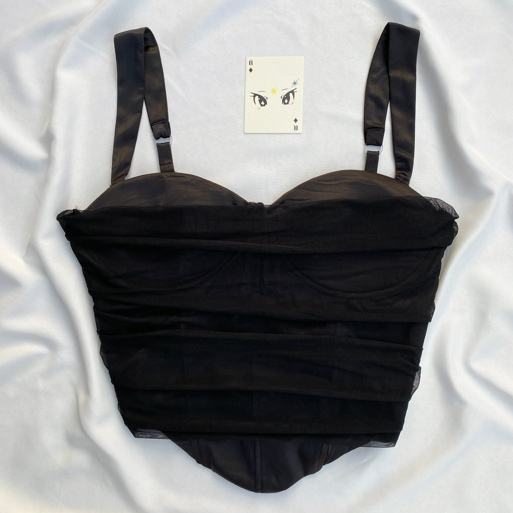 BLACK RUCHED CORSET (Bust : 36-40, Upper Waist : 32-36)