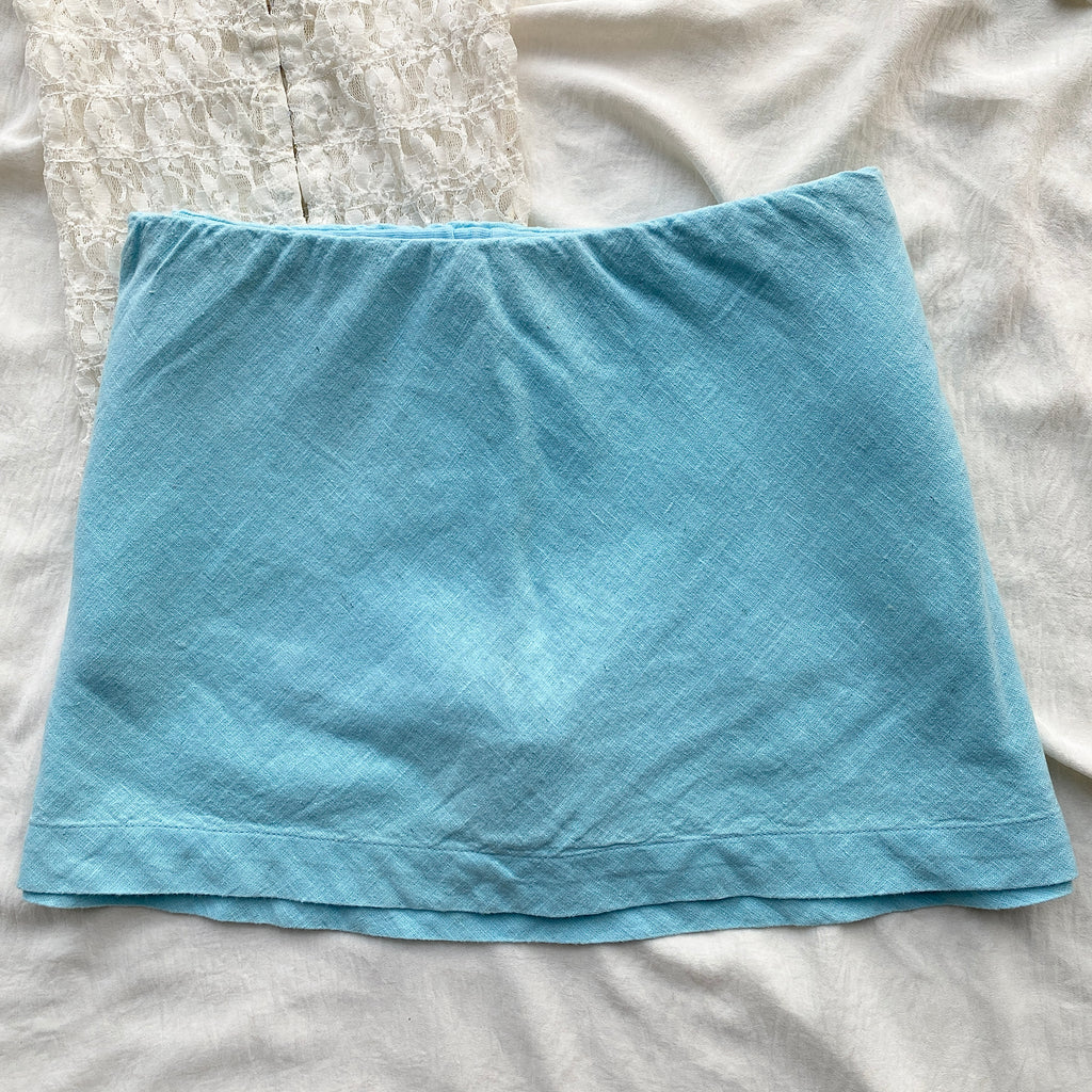 BLUE LINEN SKIRT FROM FREE PEOPLE (Waist : 28-32)