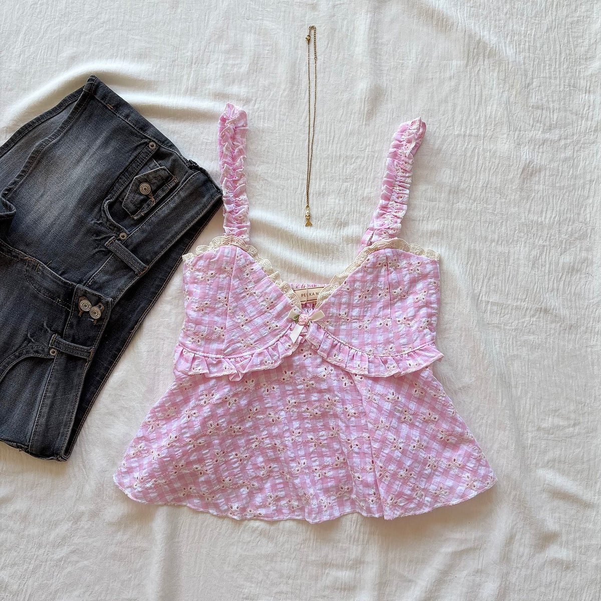LOVE NOTE TOP IN PINK GINGHAM (Bust : 28-32, Upper Waist : 23-28)