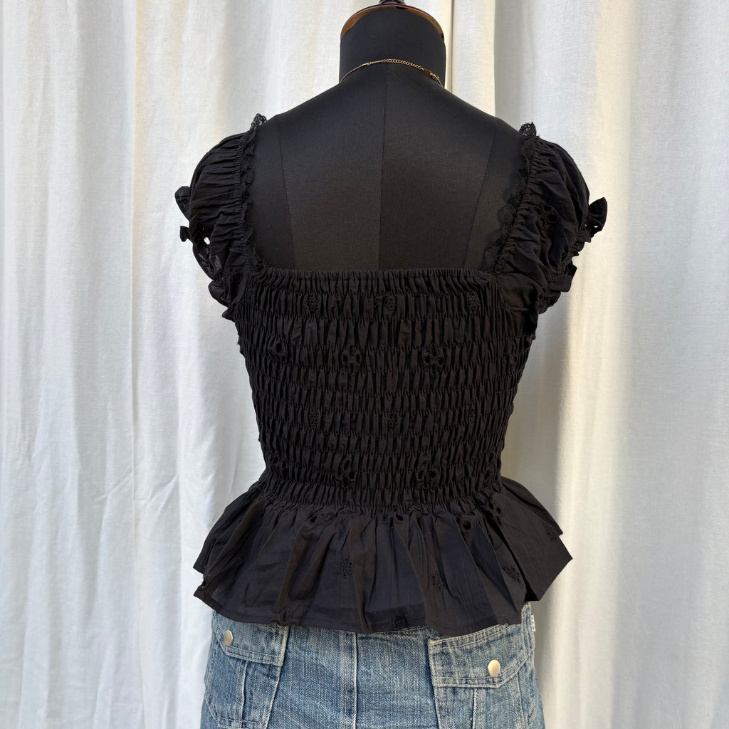 BLACK EYELET TOP (Bust : 28-34, Upper Waist : 23-28)