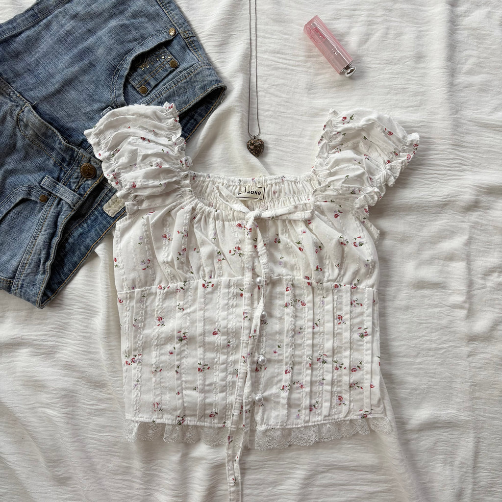 WHITE FLORAL TOP (Bust : 28-34, Upper Waist : 24-28)